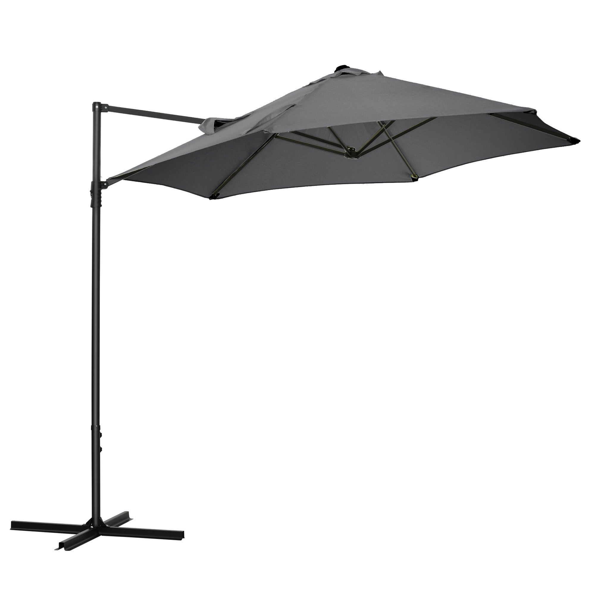 Outsunny 2.5M Garden Cantilever Parasol with 360° Rotation, Offset Roma Patio Umbrella Hanging Sun Shade Canopy Shelter with Cross Base, Dark Grey - North Peak Garden Furniture
