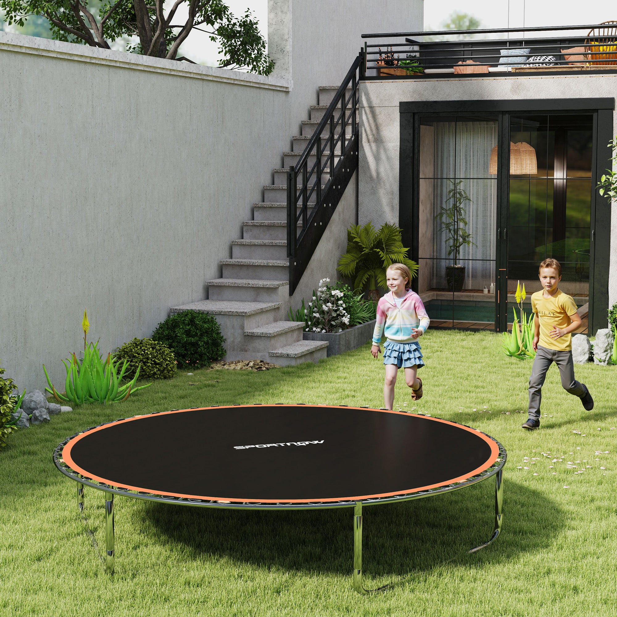SPORTNOW Trampoline Replacement Mat with Spring Pull Tool, 42 V-Hooks, for 8ft Trampoline using 14cm Springs, Orange - North Peak Garden Furniture