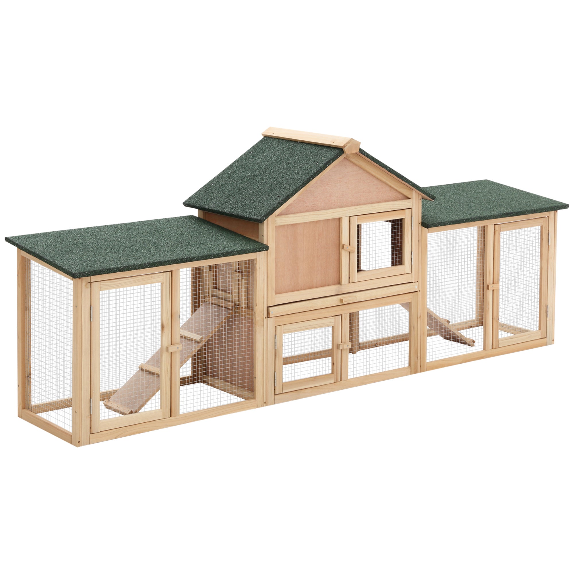 PawHut Large Rabbit Hutch Outdoor Wooden Guinea Pig Hutch with Run, 2 Storey Bunny House 210 x 45.5 x 84.5 cm - North Peak Garden Furniture