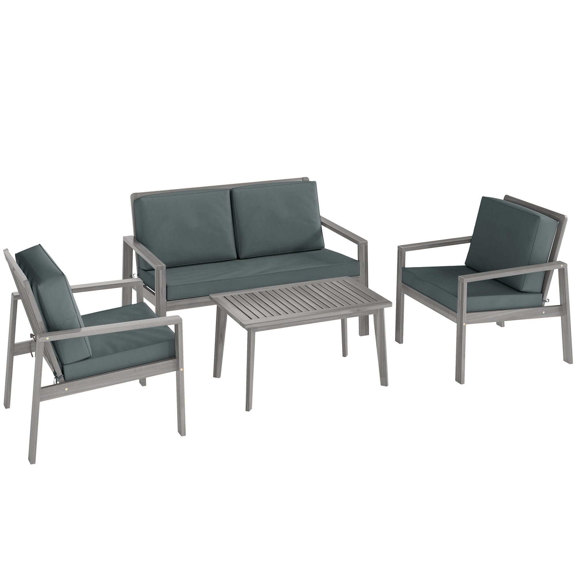Outsunny 4-Piece Wooden Garden Furniture Set with Cushions - Light Grey - North Peak Garden Furniture