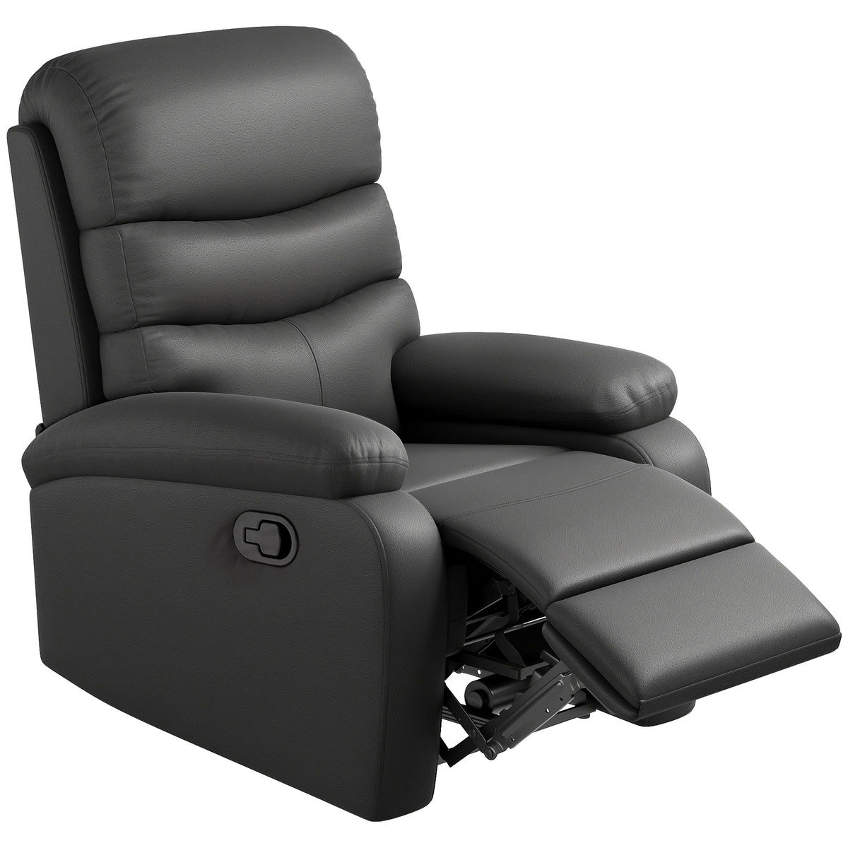 HOMCOM PU Leather Reclining Chair, Manual Recliner Chair with Padded Armrests, Retractable Footrest and Wood Frame, Black