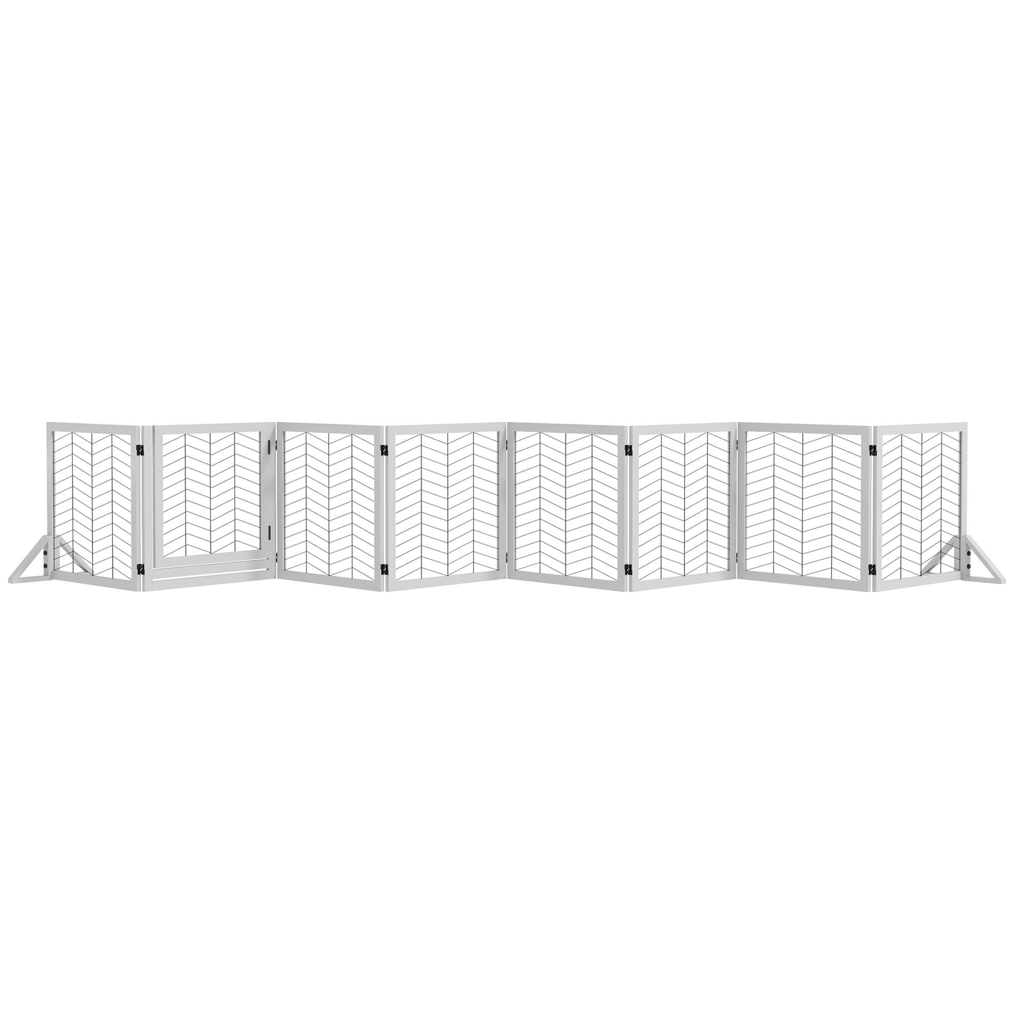 PawHut 8 Panels Foldable Pet Gate with Support Feet, for House, Doorway, Stairs, Small and Medium Dogs - White - North Peak Garden Furniture