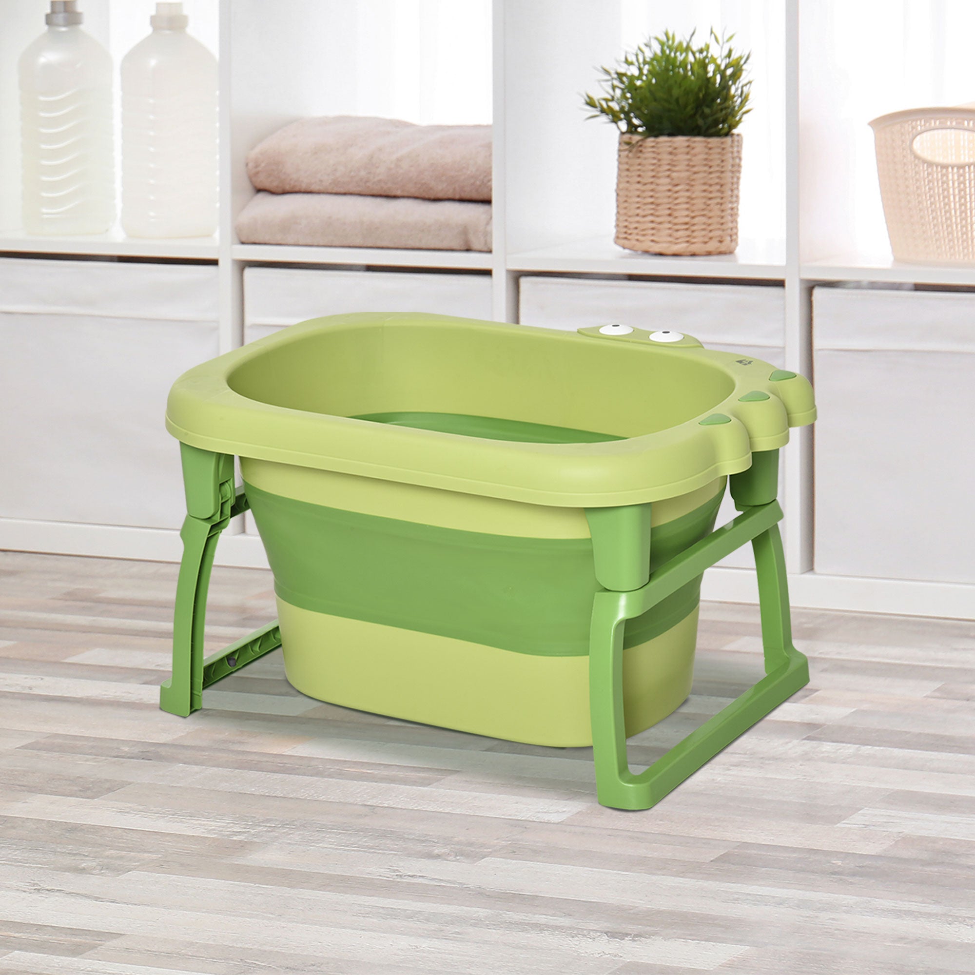 HOMCOM Foldable Baby Bathtub, with Stool - Green - North Peak Garden Furniture