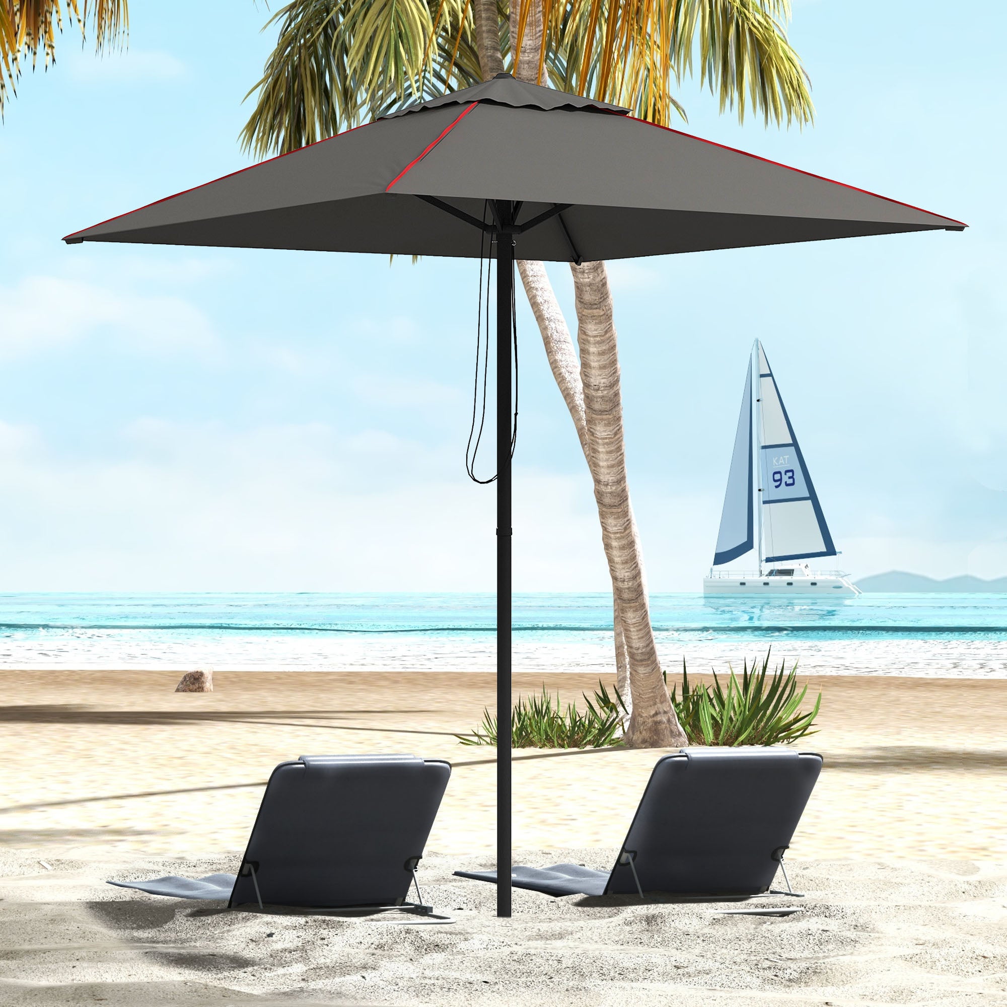 Outsunny 215cm Square Canopy Parasol, with Contrast Piping - Grey/Red - North Peak Garden Furniture