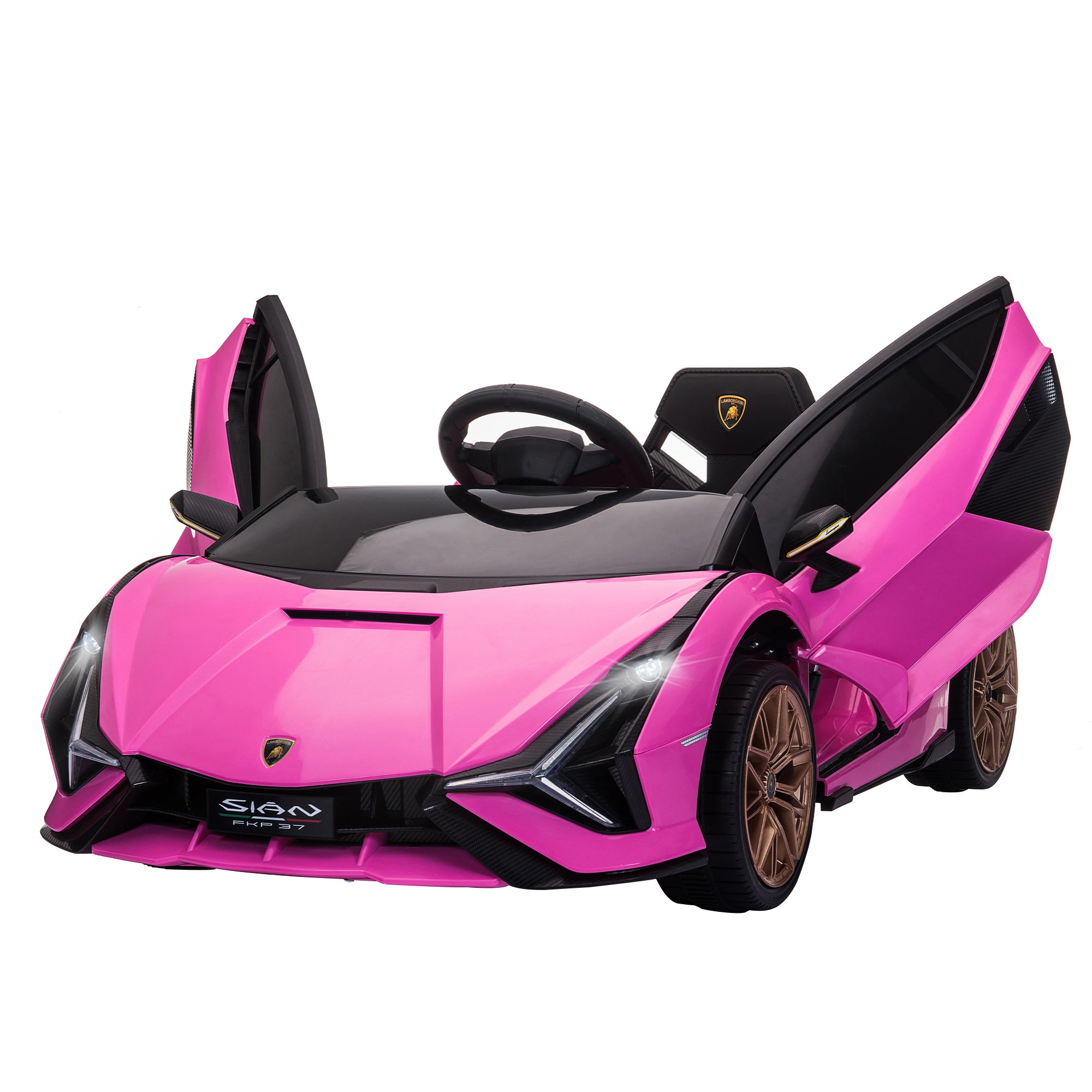 HOMCOM Lamborghini Sian Licensed 12V Kids Electric Ride On Car 2 Motors Toy Car with Remote Control Music Lights MP3 for 3-5 Years Pink - North Peak Garden Furniture