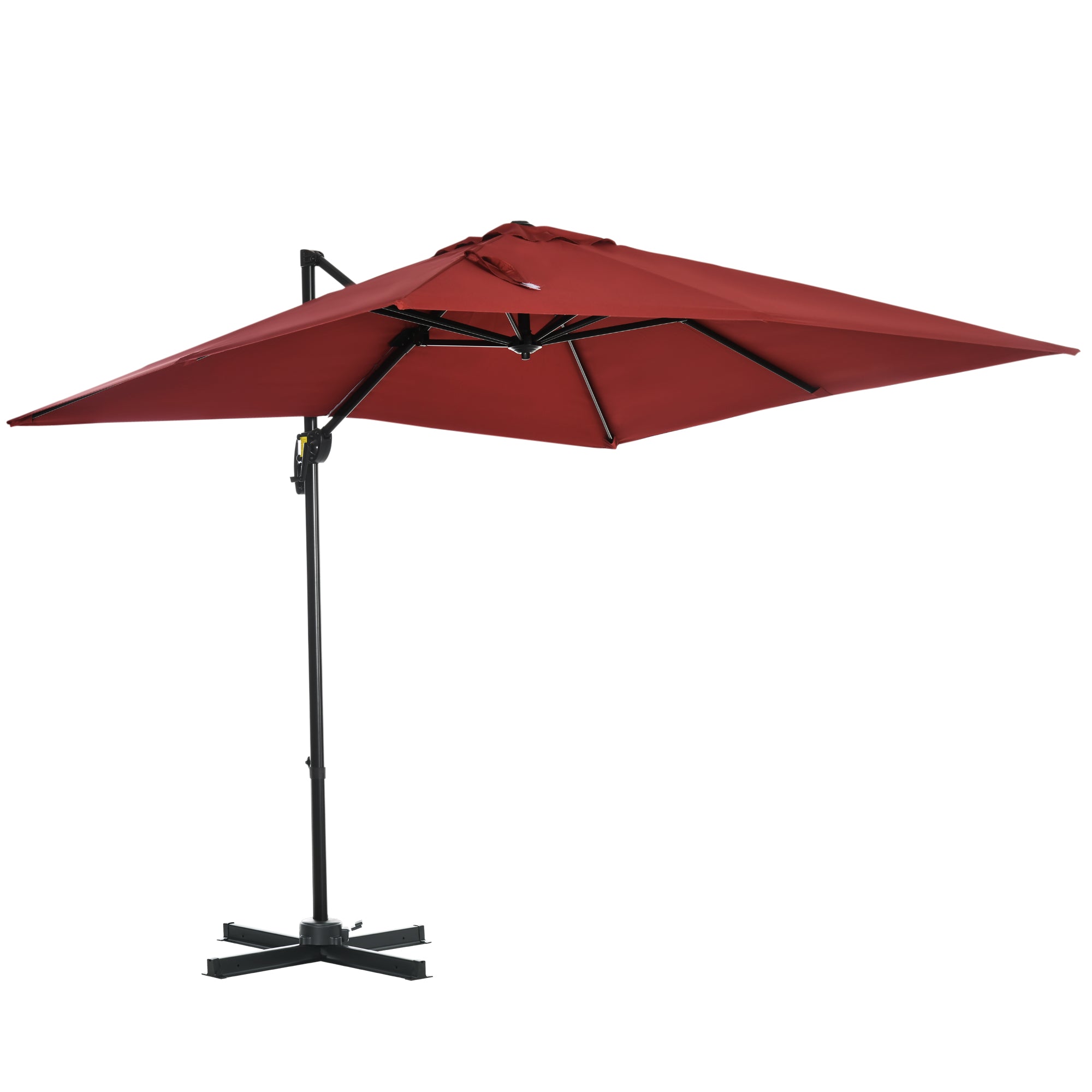 Outsunny 2.5 x 2.5m Patio Offset Parasol Umbrella Cantilever Hanging Aluminium Sun Shade Canopy Shelter 360° Rotation with Crank Handle and Cross Base, Wine Red - North Peak Garden Furniture