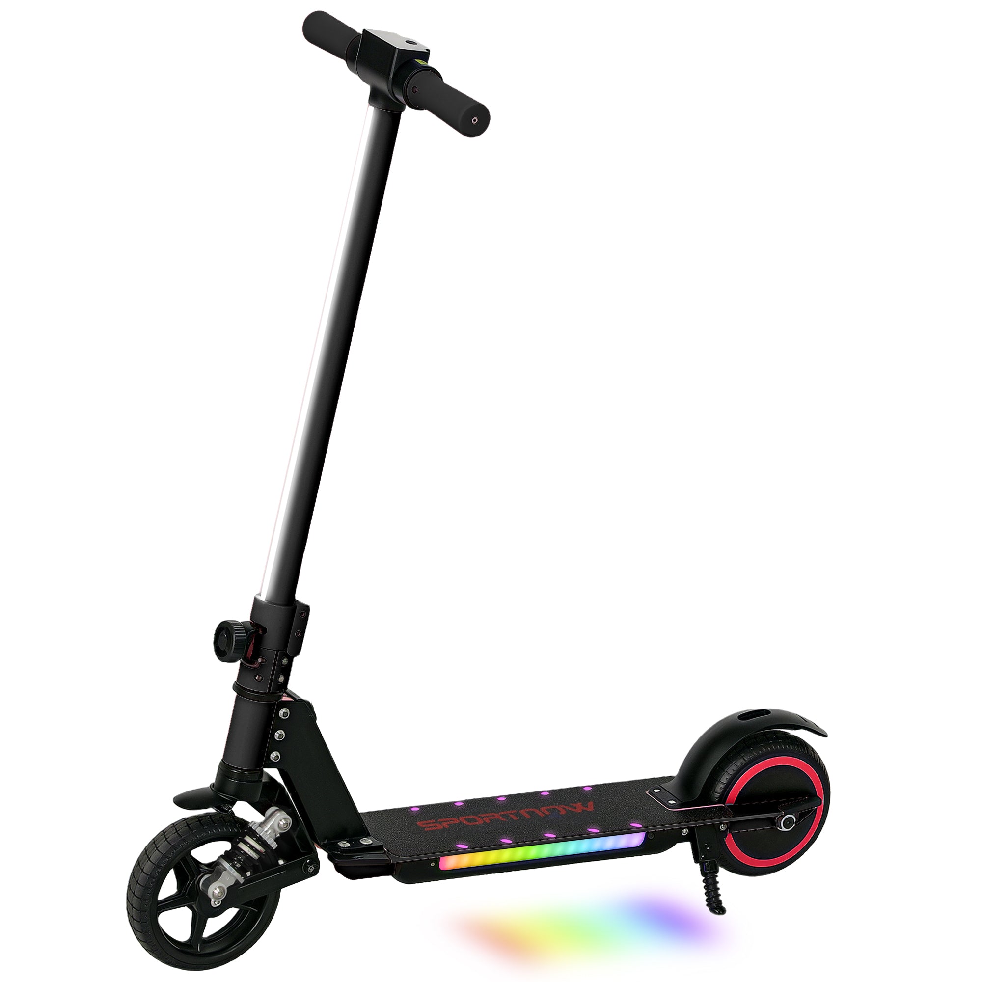 SPORTNOW Folding Electric Scooter for Kids Age 6-14 with Dual Brakes, Front Suspension, LED Colourful Lights and Display, 6.8kg Lightweight Aluminium E Scooter, Up to 14 KM/H & 6 KM, Black - North Peak Garden Furniture