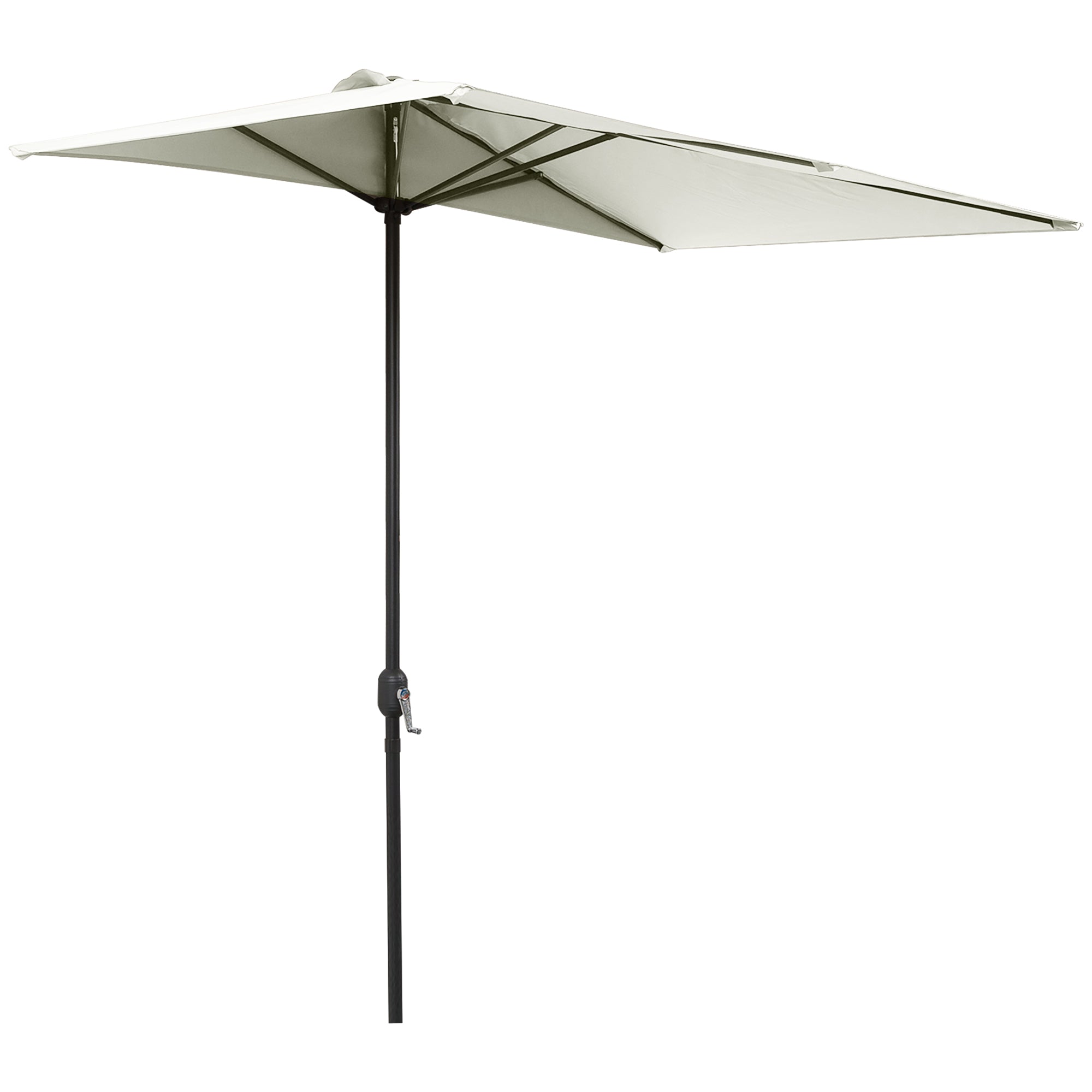 Outsunny Balcony Half Parasol Semi Round Umbrella Patio Crank Handle (2.3 m, Beige)- NO BASE INCLUDED - North Peak Garden Furniture