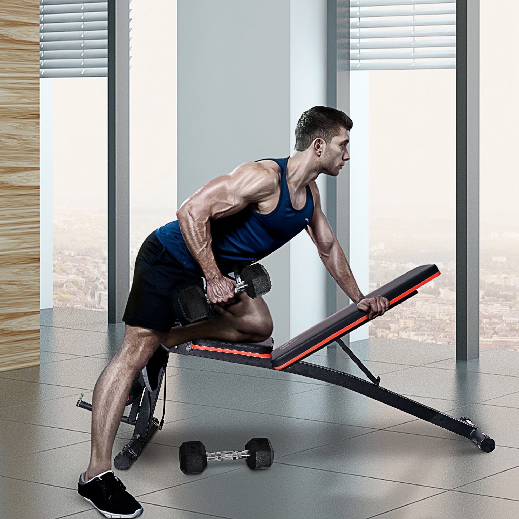 HOMCOM Adjustable Reclined Dumbbell Bench Weight Lifting Set Folding Sit Up Ab Bench Home Training Gym Multiuse Workout Exercise Fitness with 2 x 4kg Dumbbells - North Peak Garden Furniture