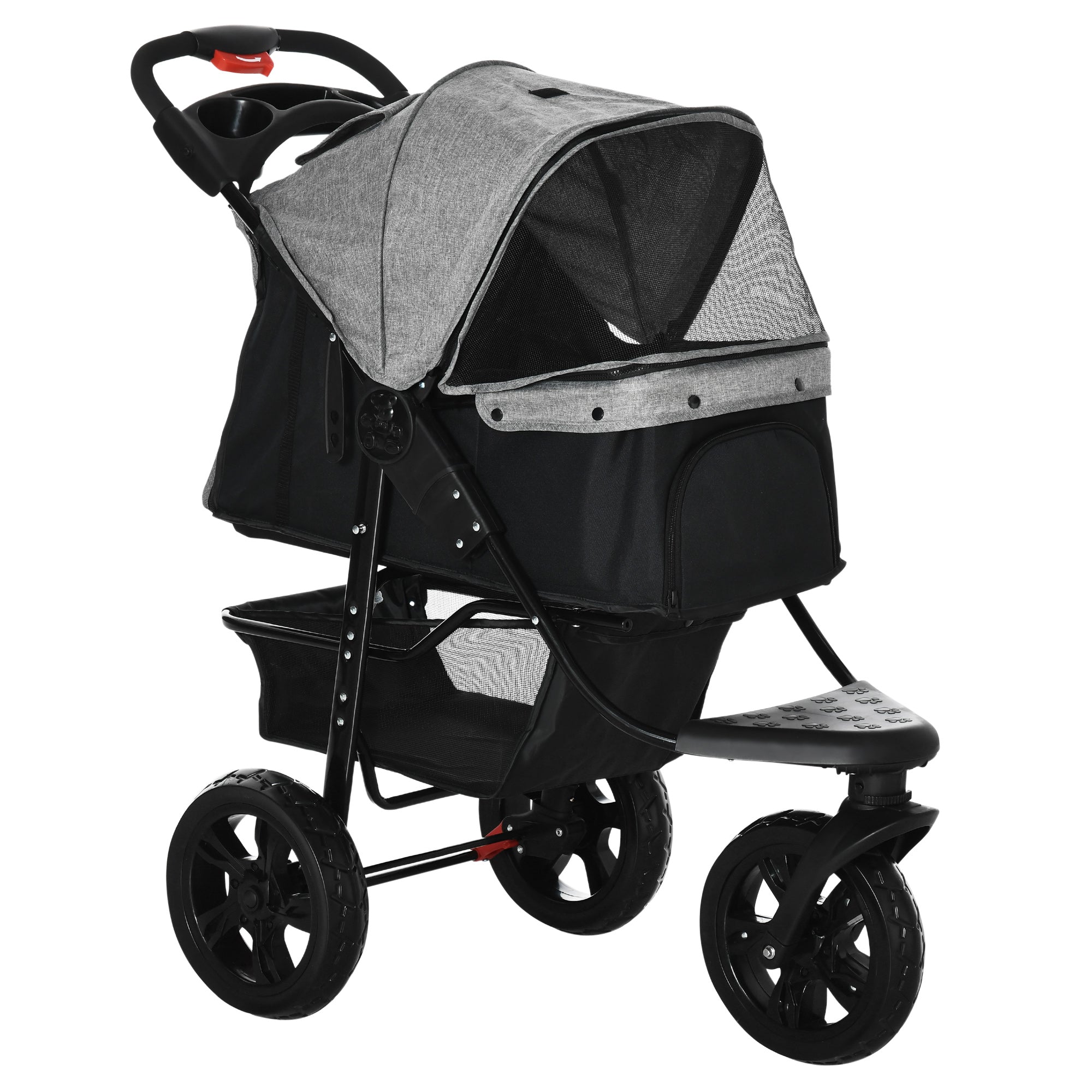 PawHut Dog Pram Dog Stroller Pet Stroller, 3 Wheels Dog Pushchair with Brake, for Small Miniature Dogs, Cats, Red - North Peak Garden Furniture