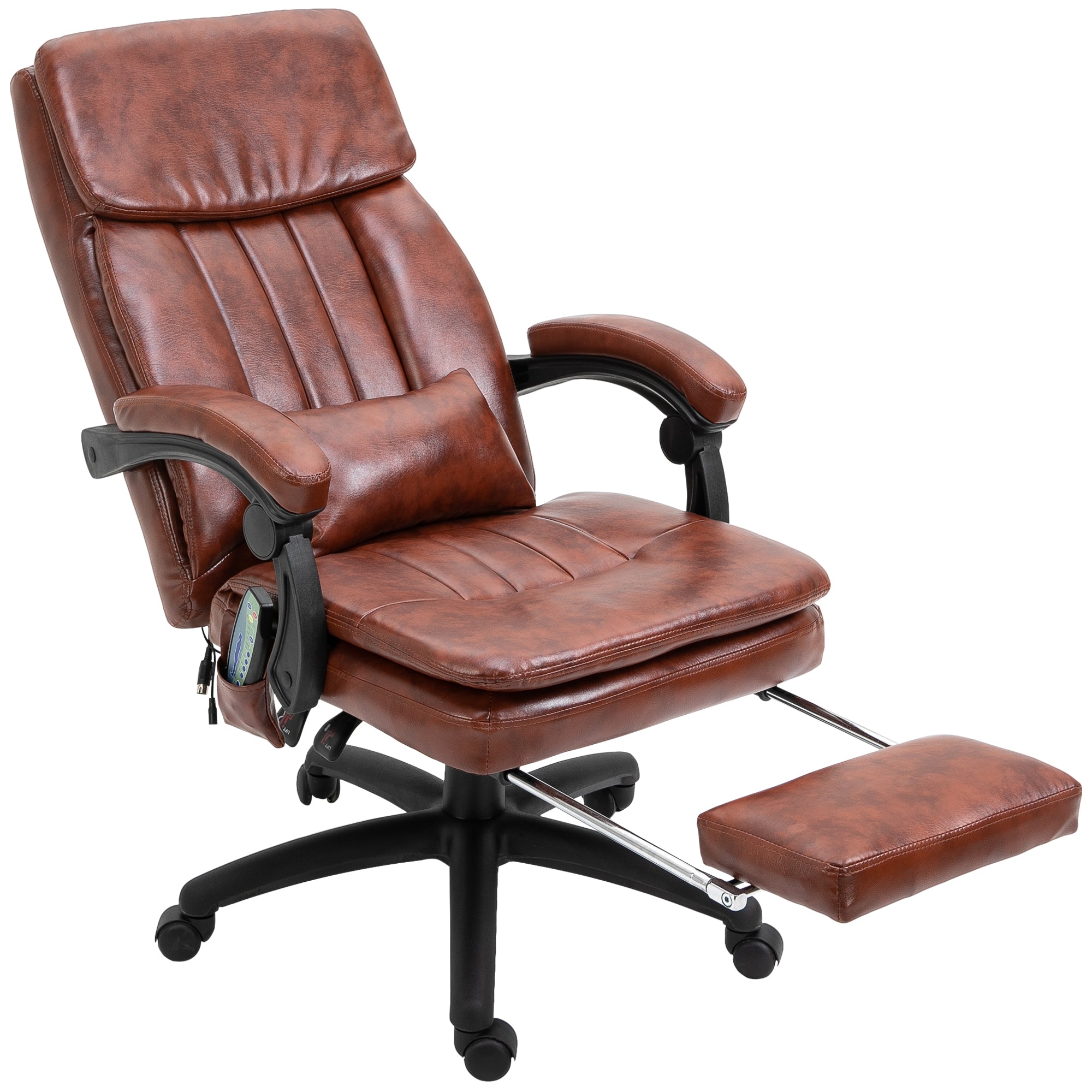 Vinsetto PU Leather Office Chair with 7 Point Vibrating Massage, Computer Desk Chair with Footrest, Adjustable Height, Reclining Back, Brown - North Peak Garden Furniture