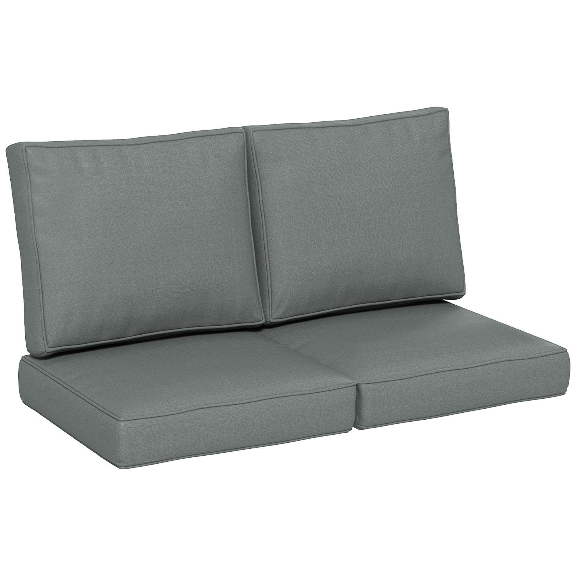 Outsunny 2 Seater Back and Seat Cushion Pillows Replacement, Patio Chair Cushions Set for Indoor Outdoor, Charcoal Grey - North Peak Garden Furniture