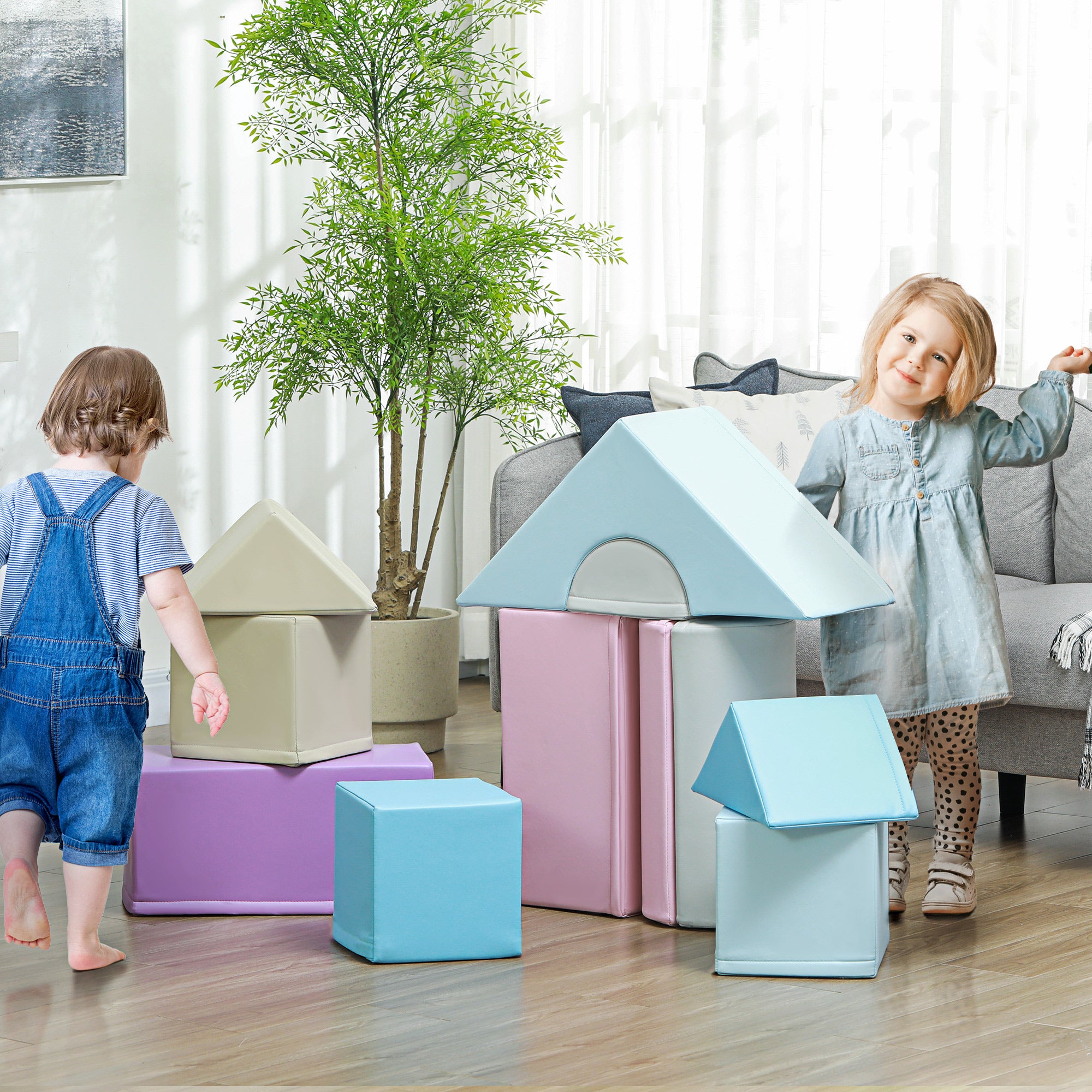 HOMCOM 11-Piece Soft Play Set Kids Foam Blocks, Toys for Climb and Crawl, Blue - North Peak Garden Furniture