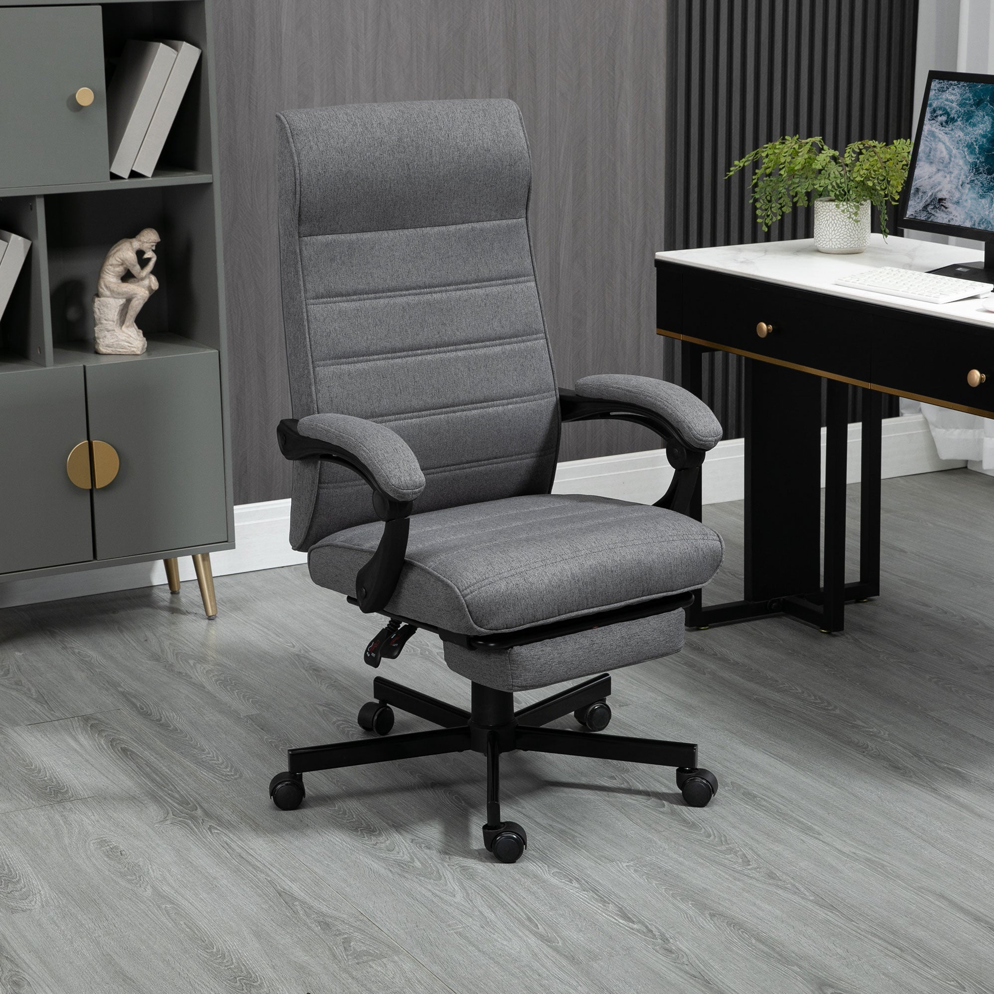 Vinsetto Office Chair, Computer Desk Chair, Fabric Swivel Chair with Adjustable Height and Rolling Wheels for Home Office Work Study, Grey - North Peak Garden Furniture