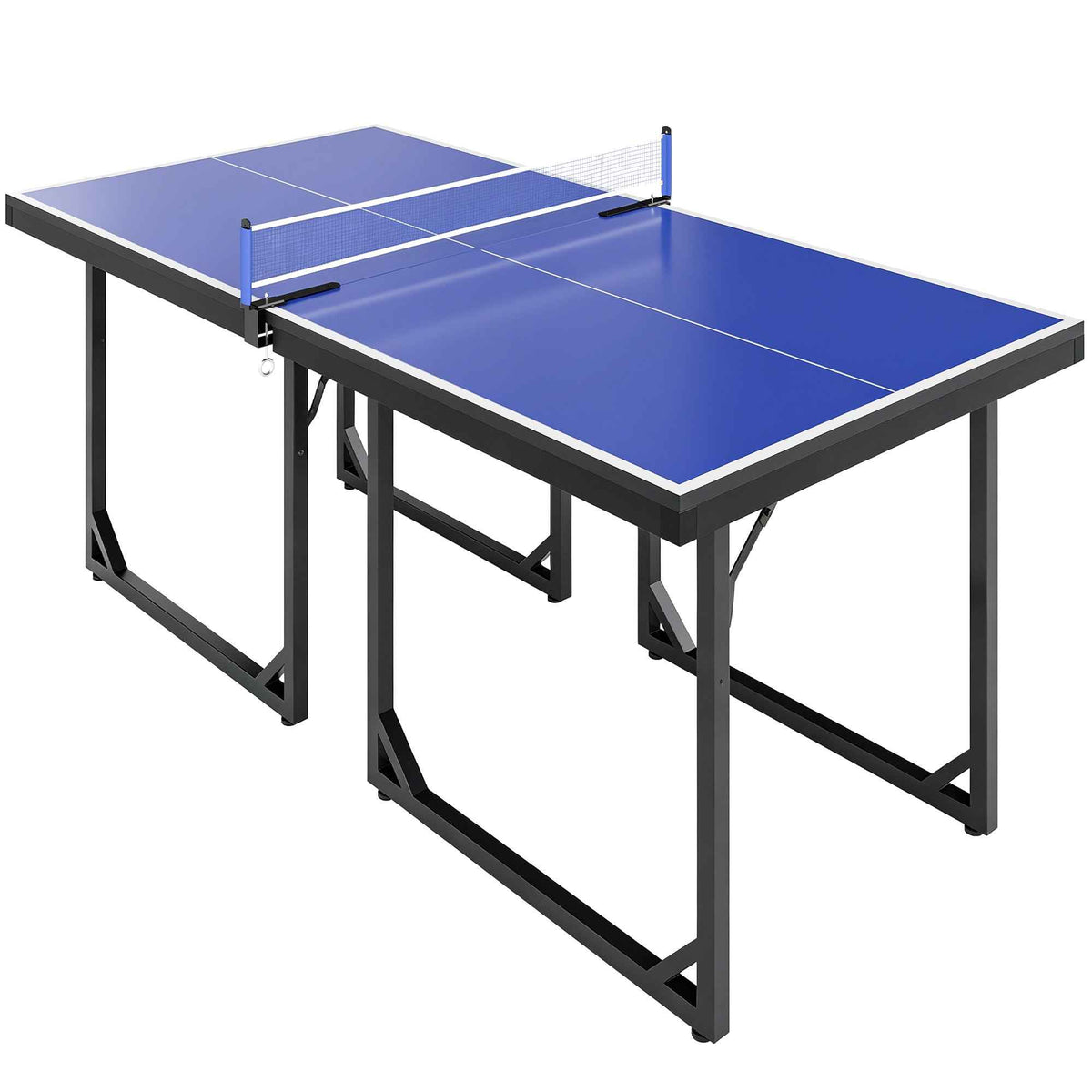 HOMCOM 6ft 182cm Mini Table Tennis Table Folding Ping Pong Table with Net Multi-Use Table for Indoor Outdoor Game, Blue