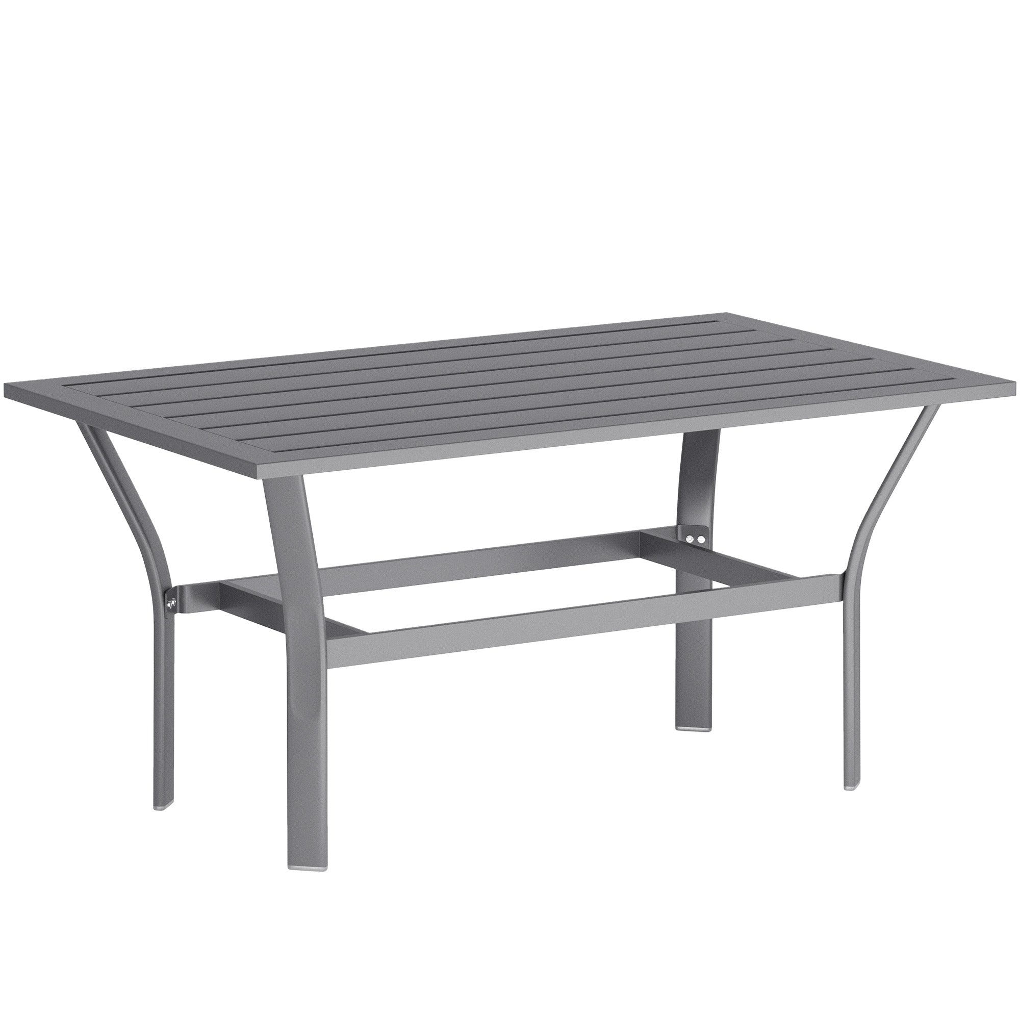 Outsunny Metal Garden Coffee Table, Rectangular Outdoor Side Table with Slatted Tabletop, Foot Pads for Outside, Garden, Balcony, Porch, 91.5 x 55 x 45cm, Dark Grey