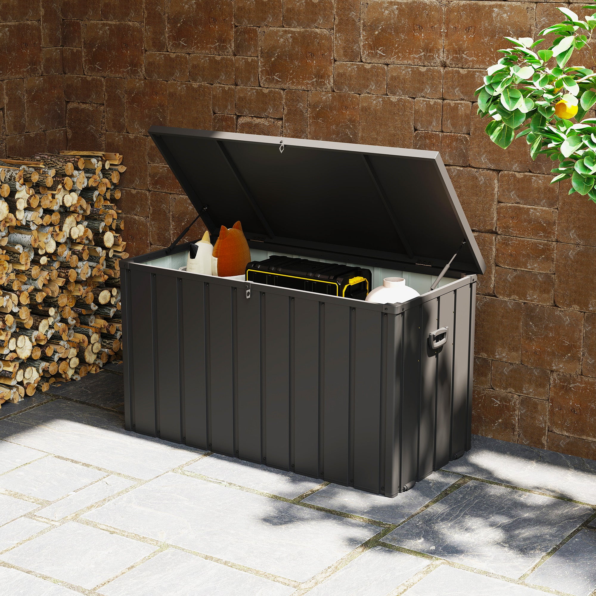 Outsunny 450L Galvanised Steel Garden Storage Box, with Wheels - Dark Grey - North Peak Garden Furniture