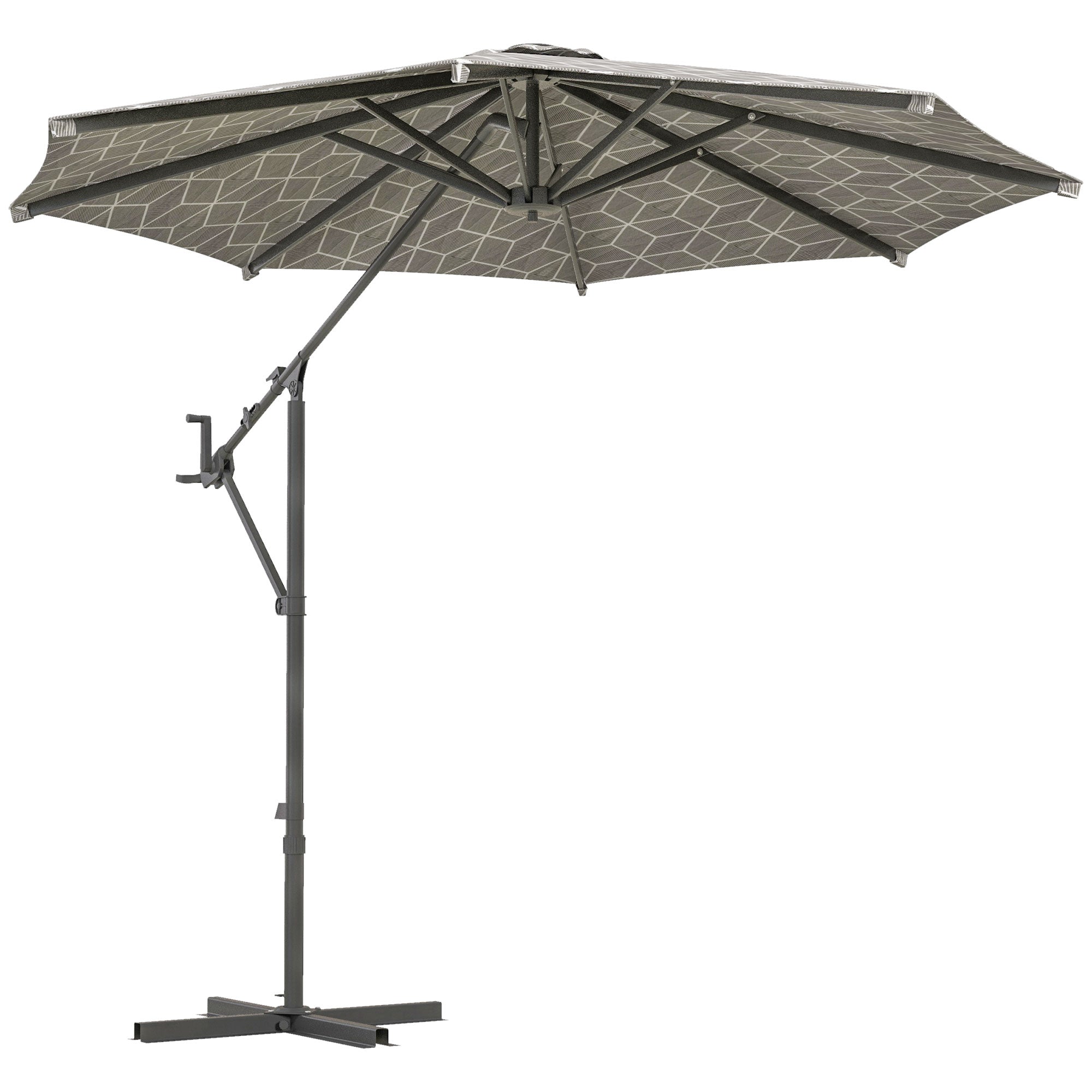 Outsunny 3(m) Convertible Cantilever Parasol and Centre-post Garden Parasol with Cross Base, 360° Rotation Banana Parasol with Crank Handle and 8 Ribs, Hanging Patio Umbrella, Black and White - North Peak Garden Furniture