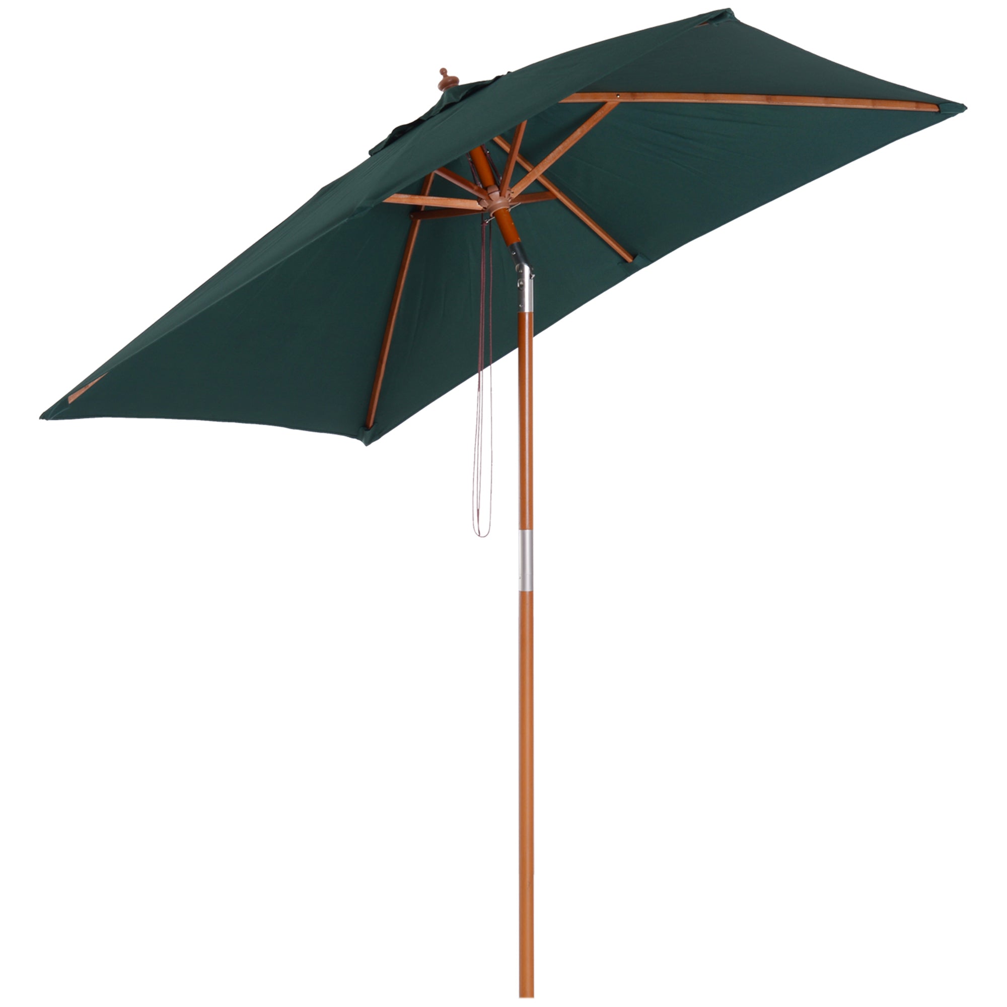Outsunny 2m x 1.5m Garden Parasol Umbrella with Tilting Sunshade Canopy, Outdoor Market Table Umbrella with Wood and Bamboo Frame, Green - North Peak Garden Furniture