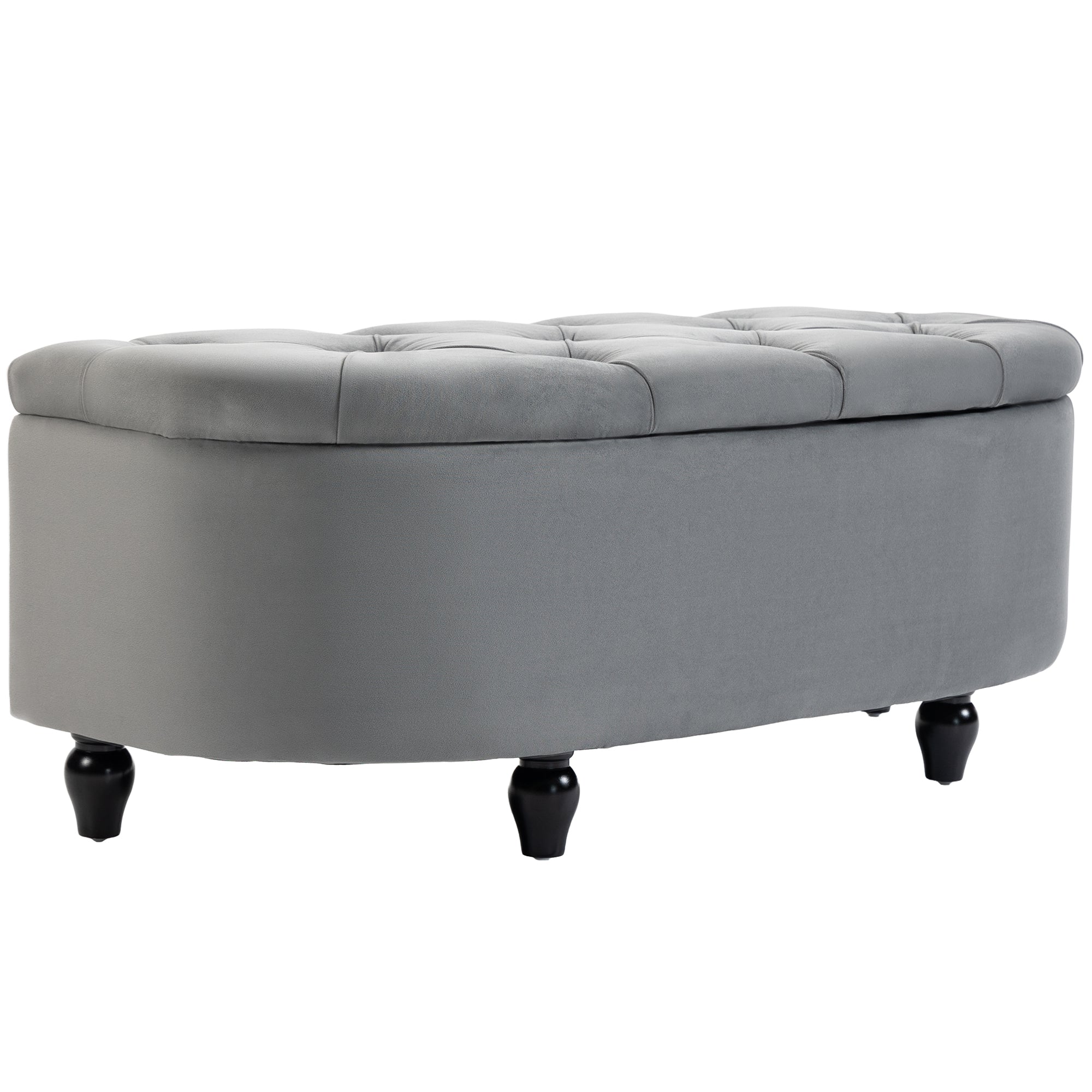 HOMCOM Velvet-Feel Half Circle Storage Ottoman - Dark Grey