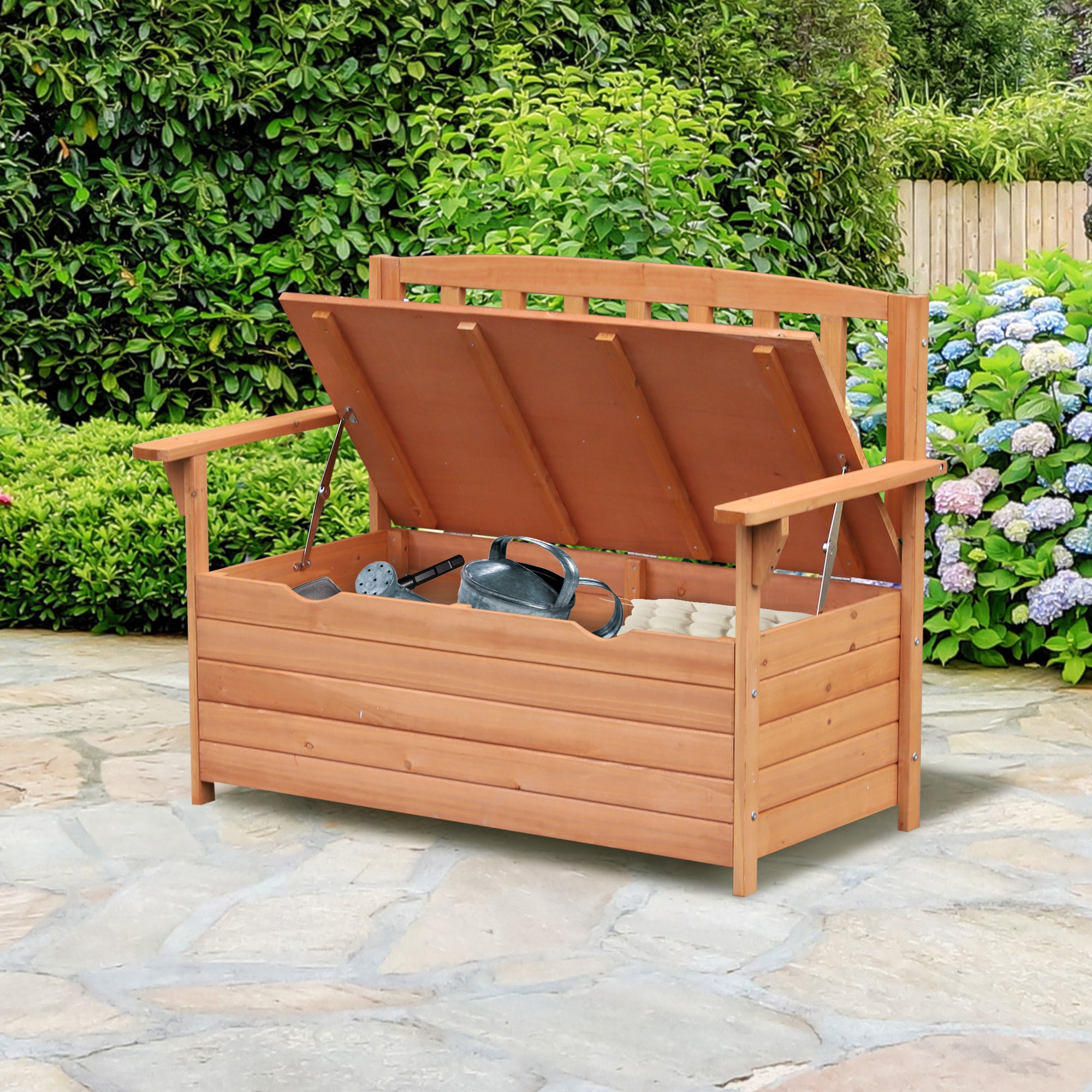 Outsunny Outdoor 2 Seater Garden Wooden Storage Bench Box Patio Seating Furniture Chair 112L x 84H x 58W cm - North Peak Garden Furniture