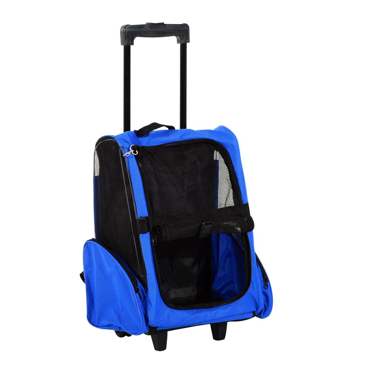 PawHut Pet Travel Backpack Bag Cat Puppy Dog Carrier w/ Trolley and Telescopic Handle Portable Stroller Wheel Luggage Bag (Blue) - North Peak Garden Furniture