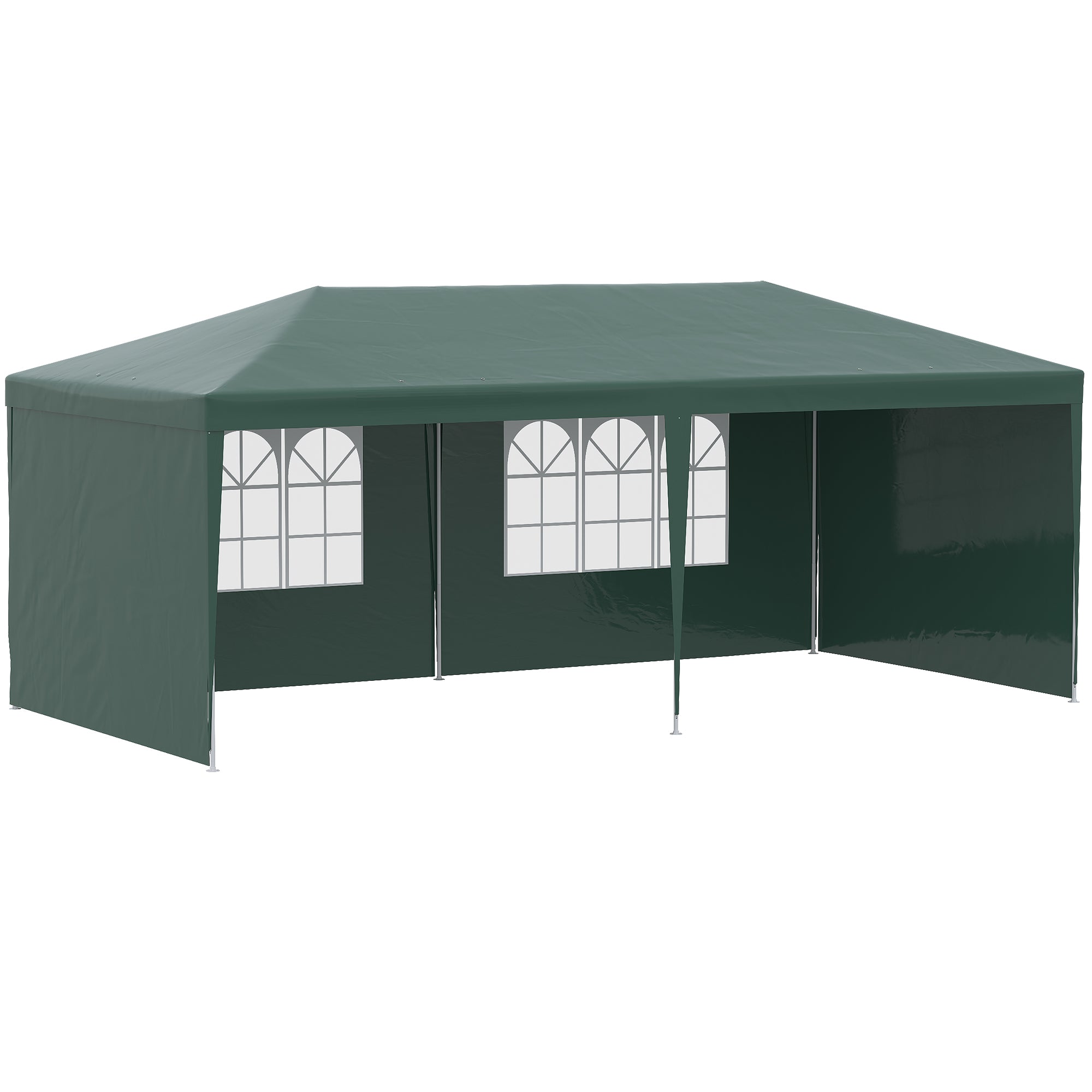 Outsunny 6x3 m Party Tent Gazebo Marquee Outdoor Patio Canopy Shelter with Windows and Side Panels, Green - North Peak Garden Furniture
