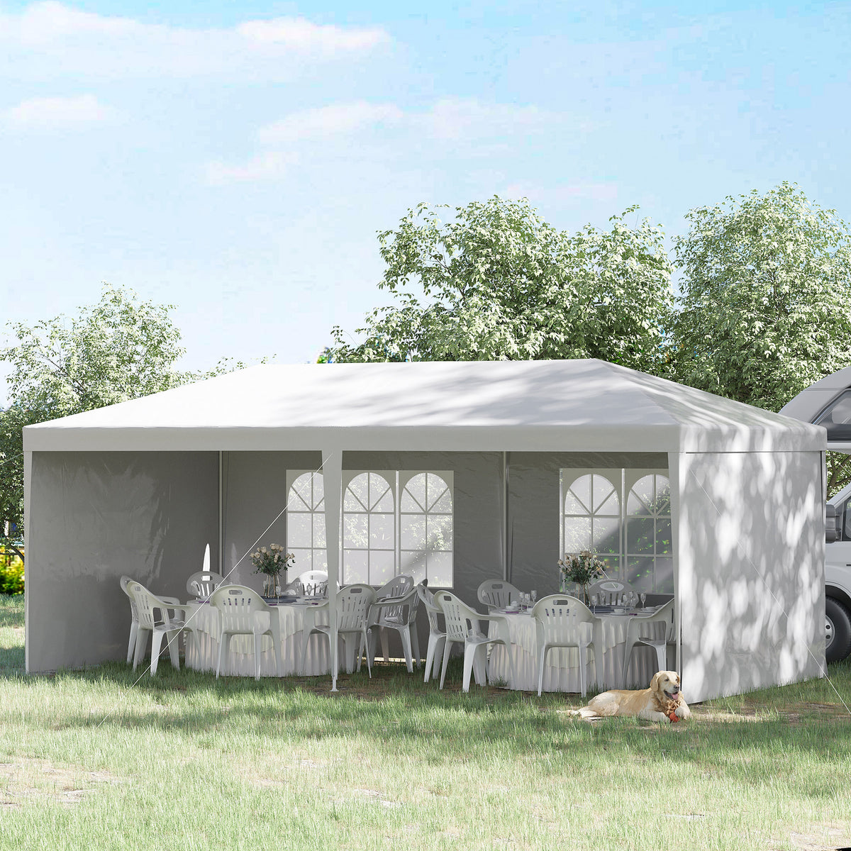 Outsunny 6 x 3 m Party Tent Gazebo Marquee Outdoor Patio Canopy Shelter with Windows and Side Panels White