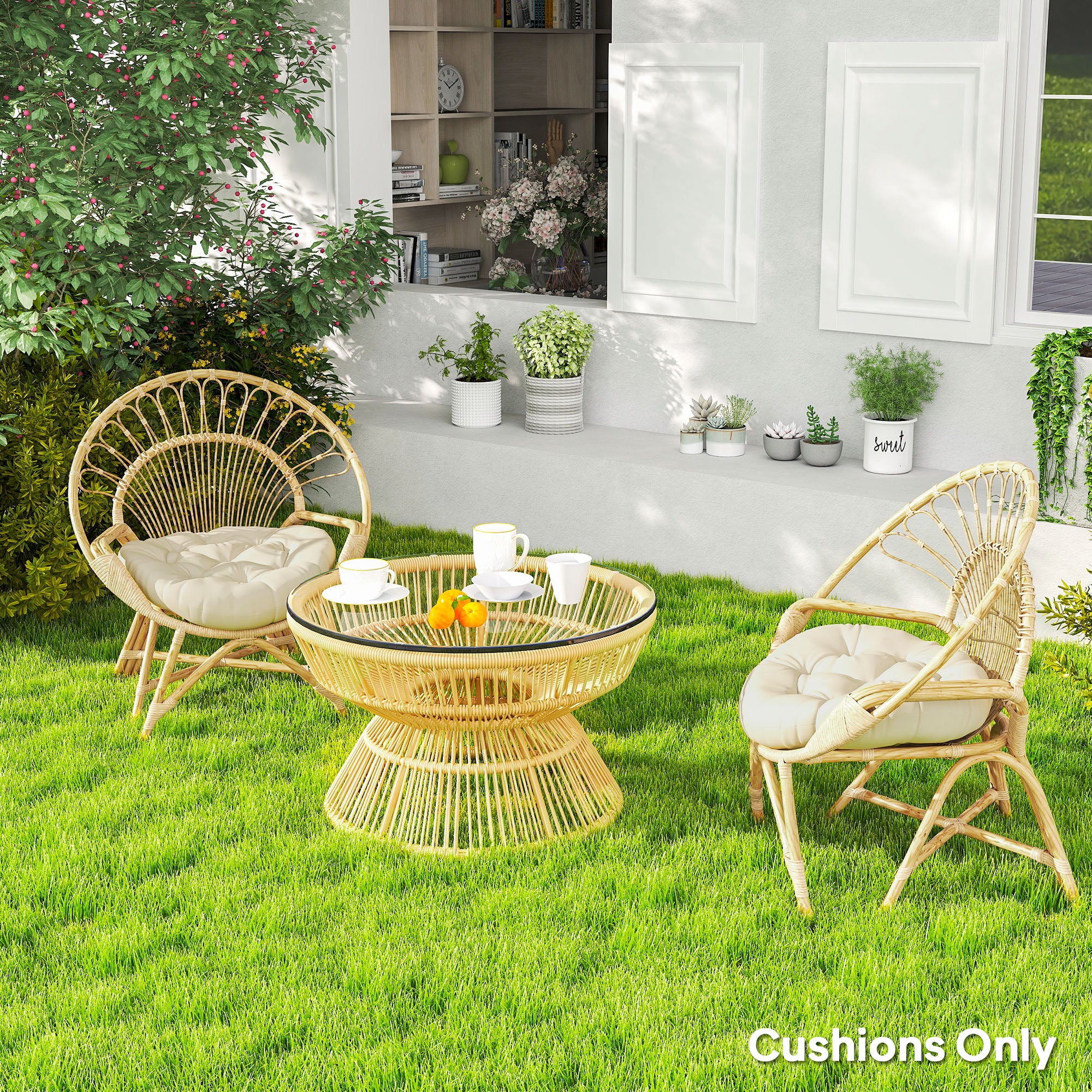 Outsunny Set of Two Φ60cm Outdoor Cushions - Beige - North Peak Garden Furniture