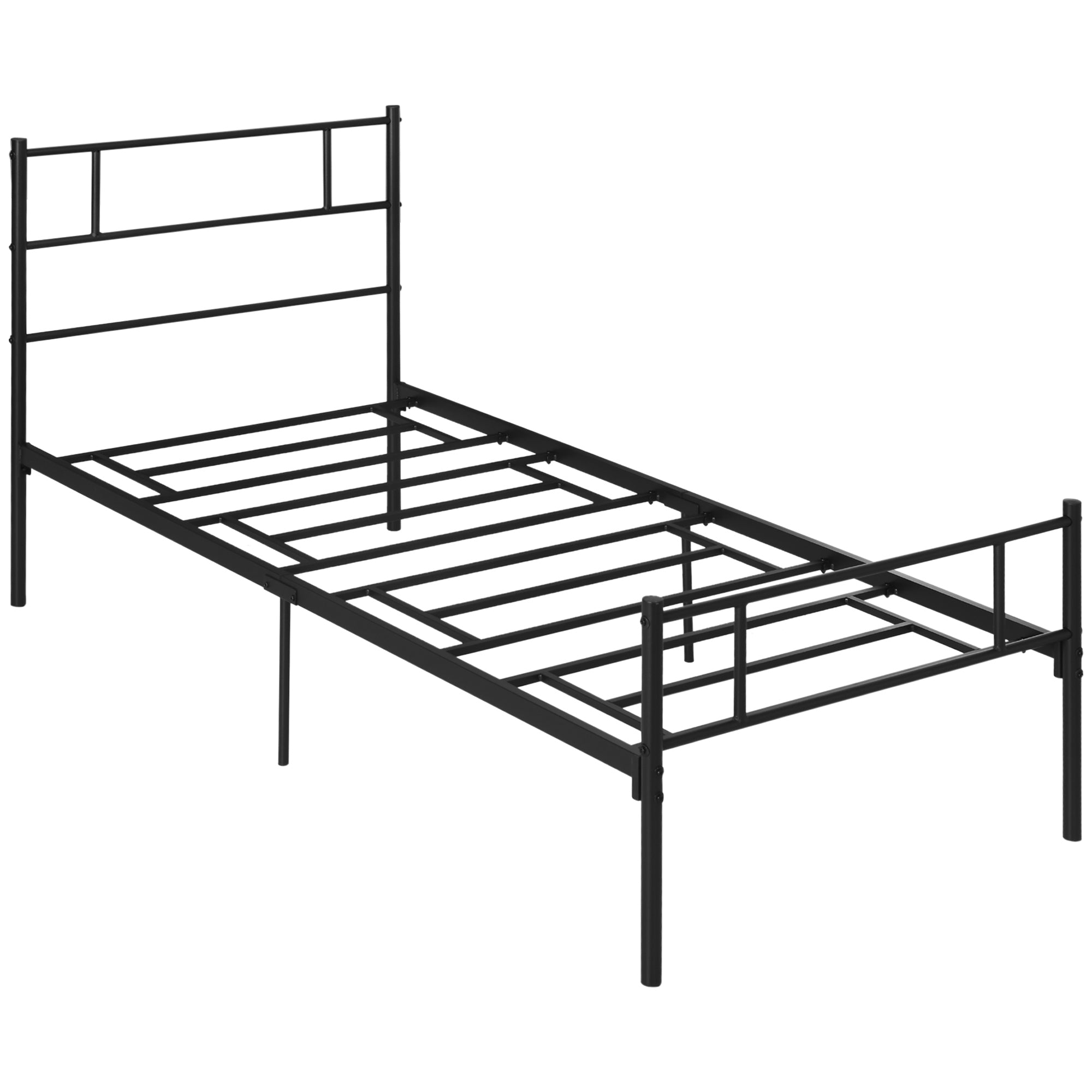 HOMCOM Single Metal Bed Frame Solid Bedstead Base with Headboard and Footboard, Metal Slat Support and Underbed Storage Space, Bedroom Furniture, Black - North Peak Garden Furniture