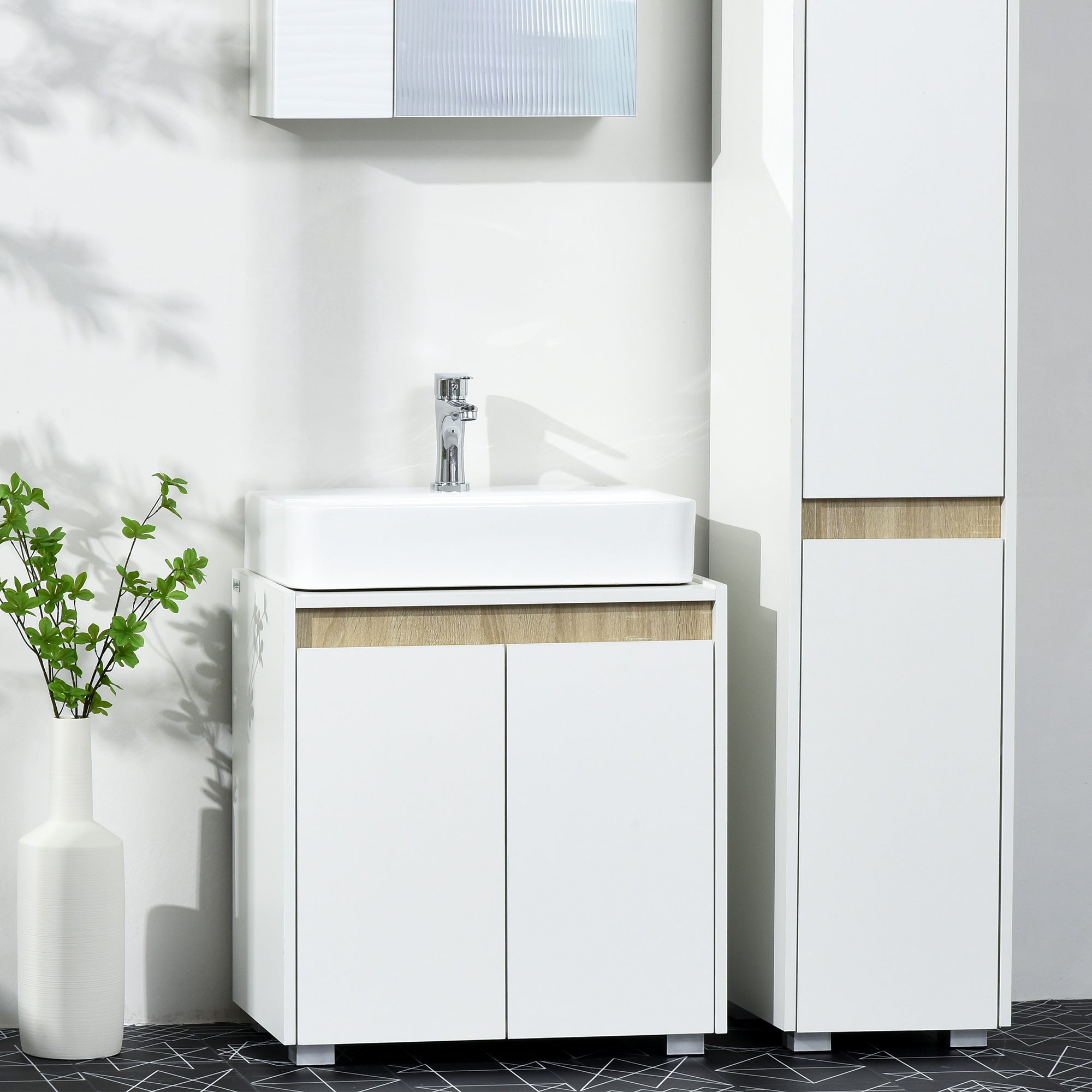 kleankin Modern Bathroom Sink Cabinet, Floor Standing Under Sink Cabinet, Freestanding Storage Cupboard with Double Doors, White - North Peak Garden Furniture
