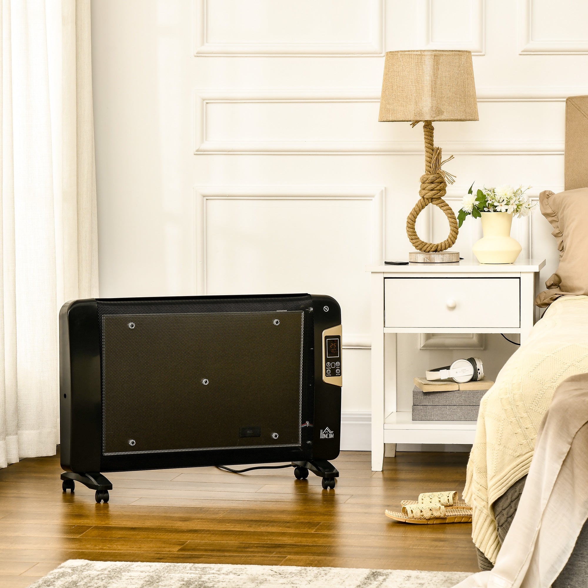 HOMCOM Mica Electric Space Heater, Portable Heater for Home with 2 Heat Settings, Living Room, Study, Garage, Adjustable Temperature 18-30°C, 1000W/2000W, Black - North Peak Garden Furniture