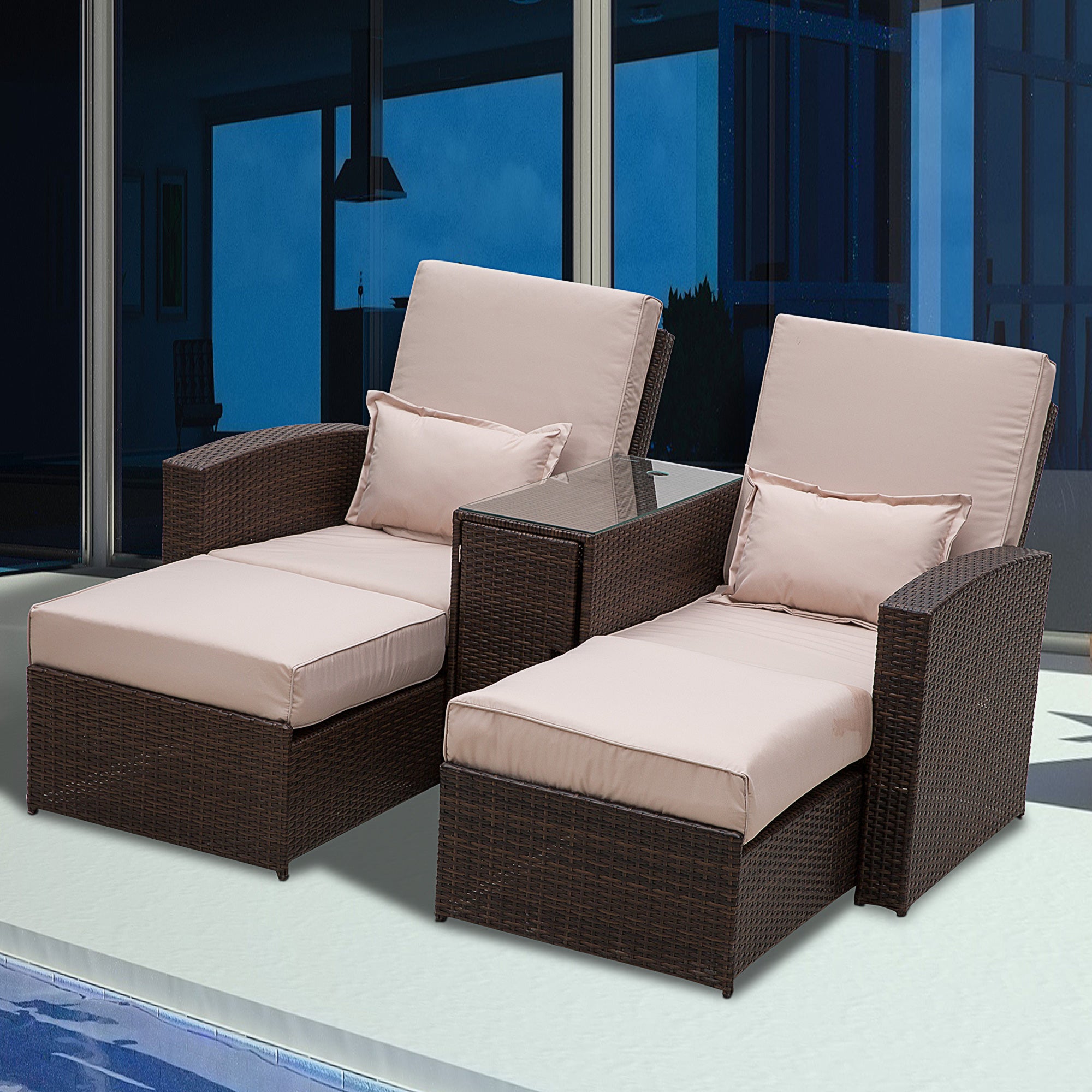Outsunny 2-Seater Rattan Sofa Lounger Set-Brown - North Peak Garden Furniture