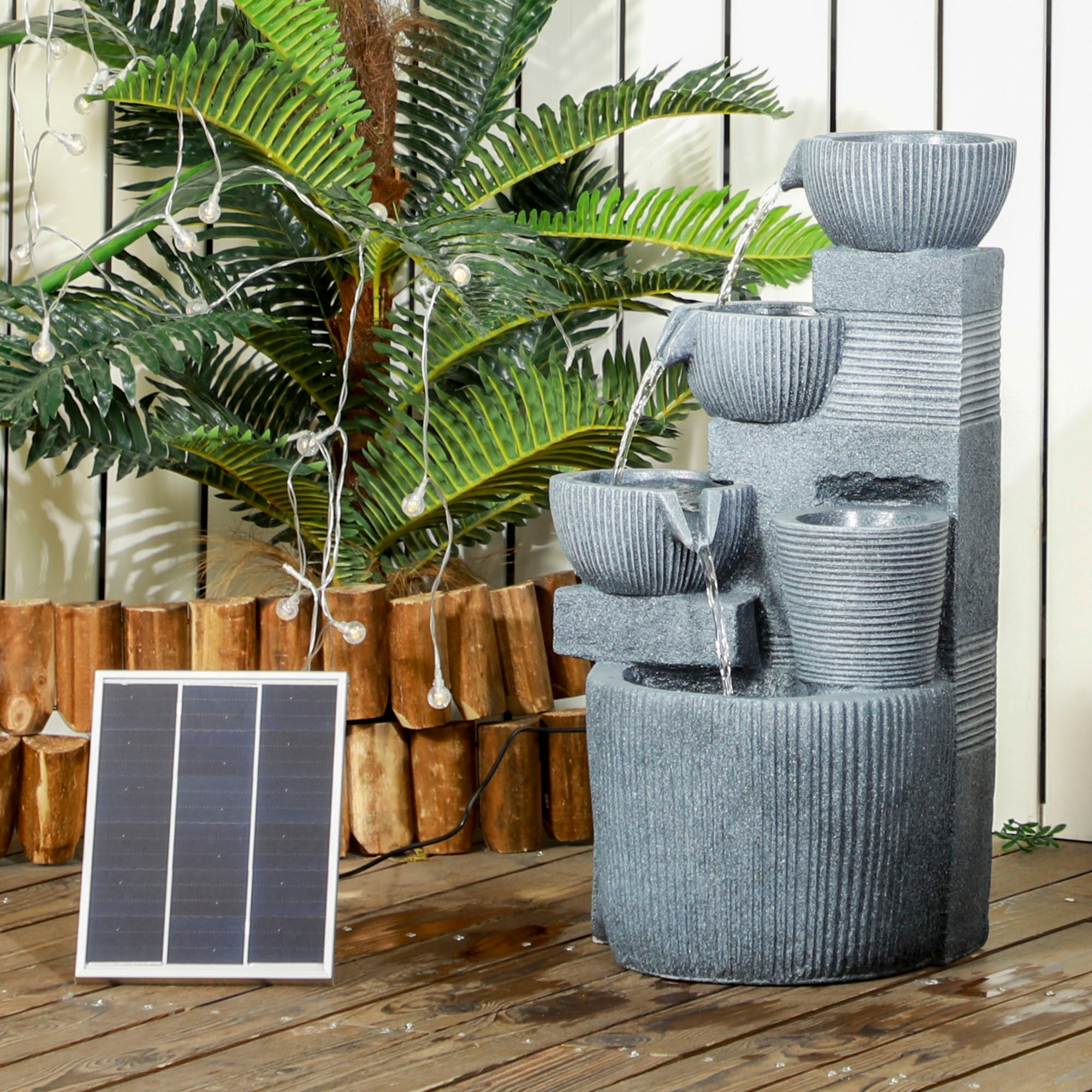 Outsunny Solar Powered Outdoor Water Fountain - Dark Grey - North Peak Garden Furniture