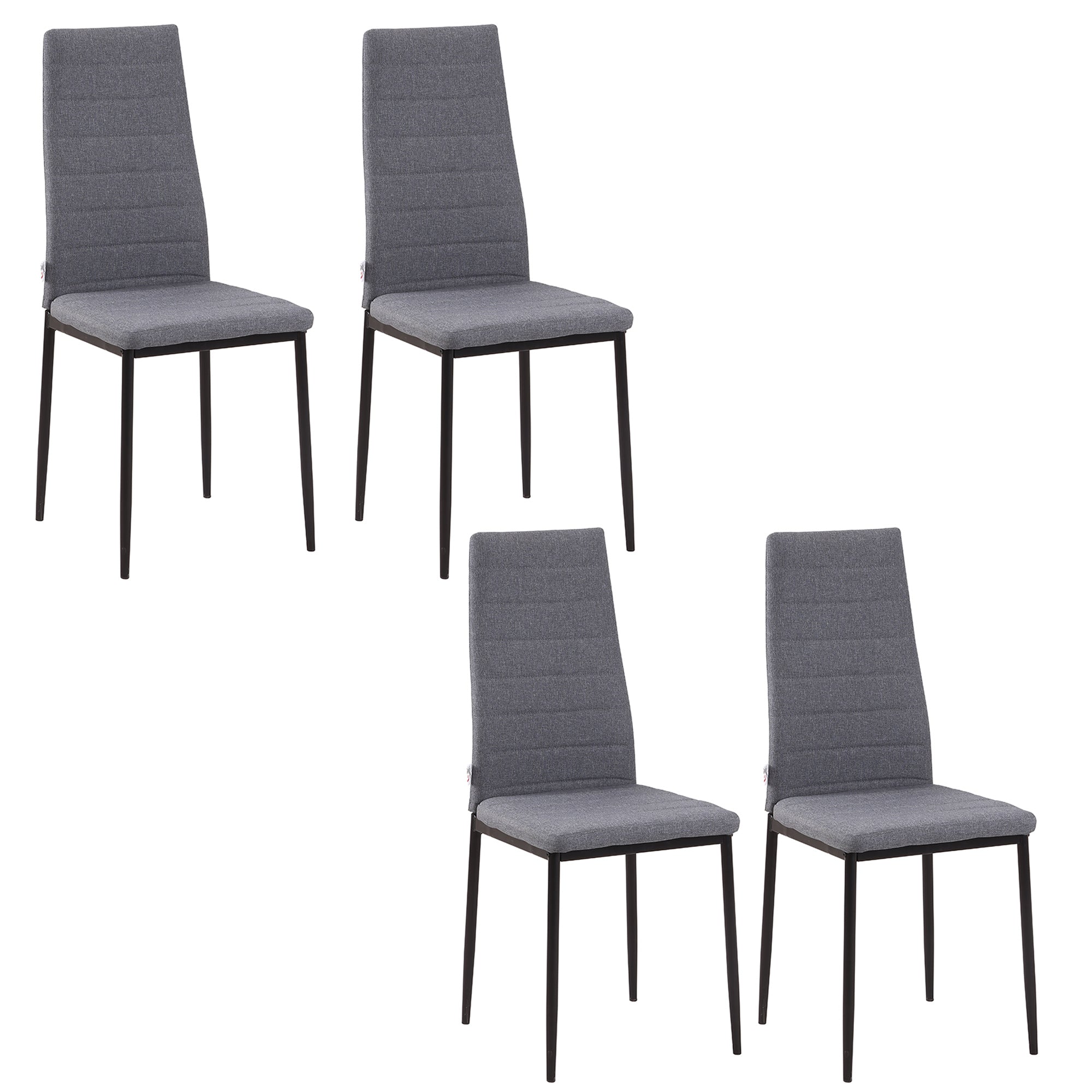 HOMCOM High Back Dining Chairs Modern Upholstered Linen-Touch Fabric Accent Chairs with Metal Legs for Kitchen, Set of 4, Grey - North Peak Garden Furniture