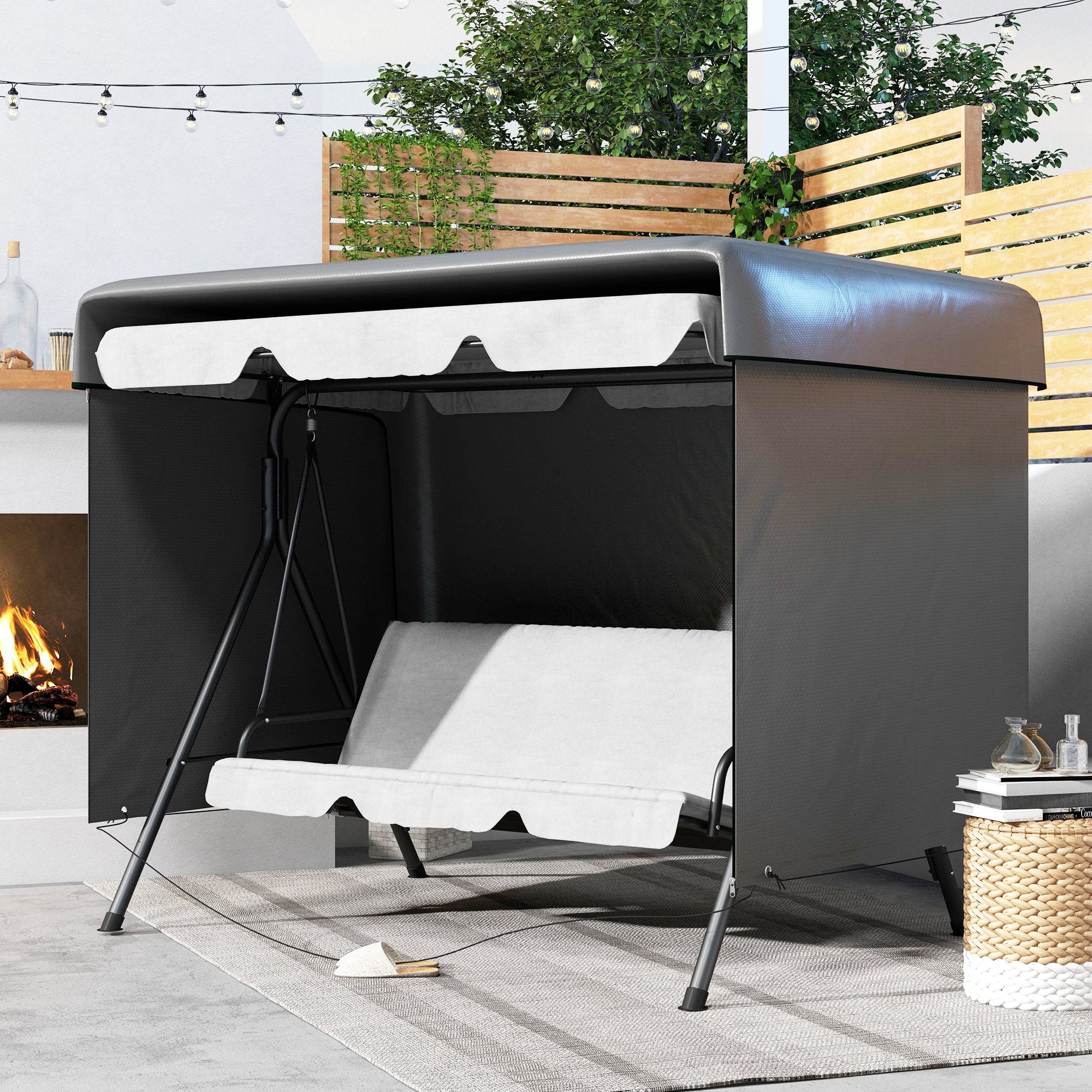 Outsunny Patio 3 Seater Swing Chair Bench Cover Outdoor Garden Furniture Rain Protection Cover Protector Waterproof Anti-UV, 215L x 155W x 150Hcm, Dark Grey - North Peak Garden Furniture