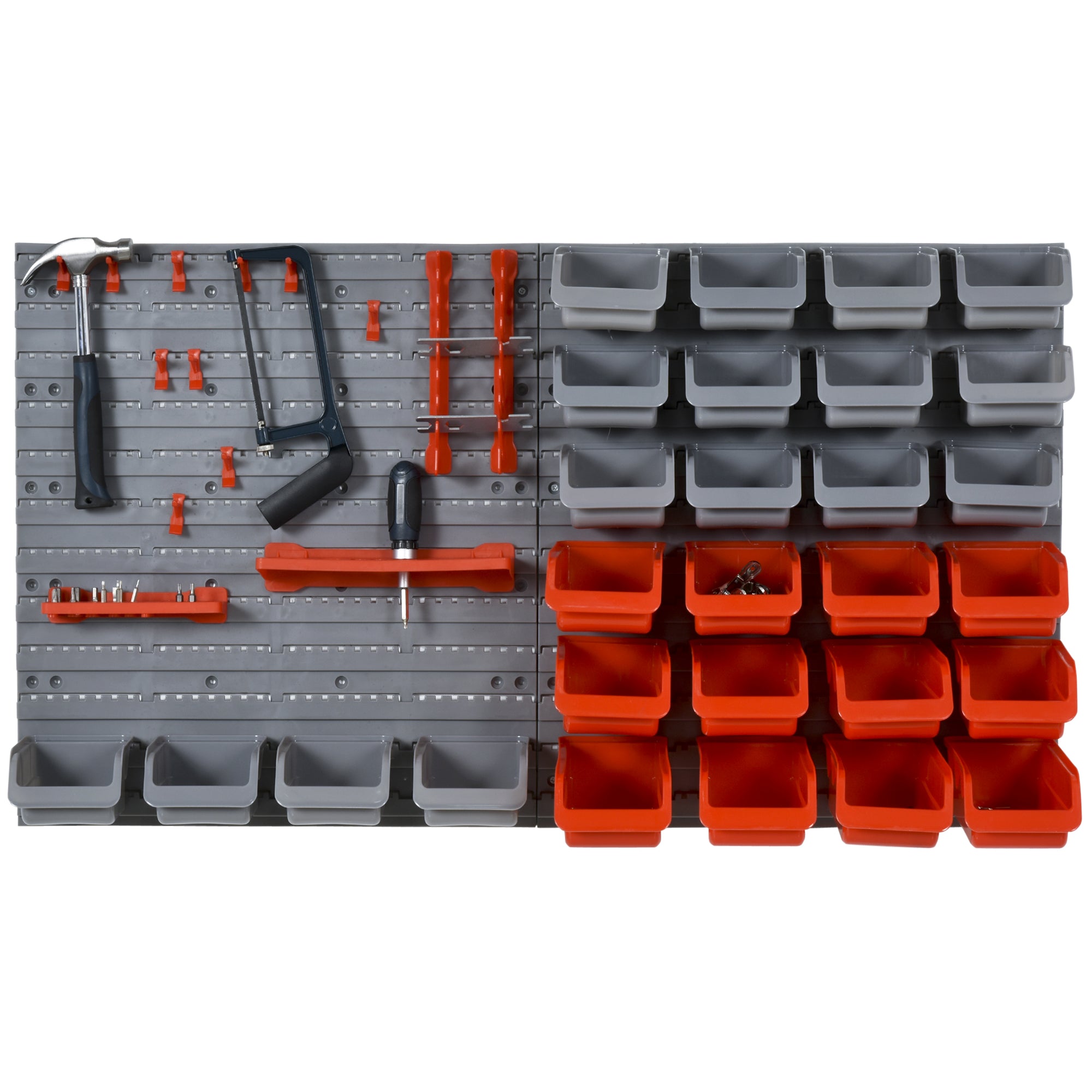 DURHAND 44 Piece Wall Mounted Tool Rack Organiser Storage Bins and Panel Set with Shelf Hook Screws Accessories Red - North Peak Garden Furniture