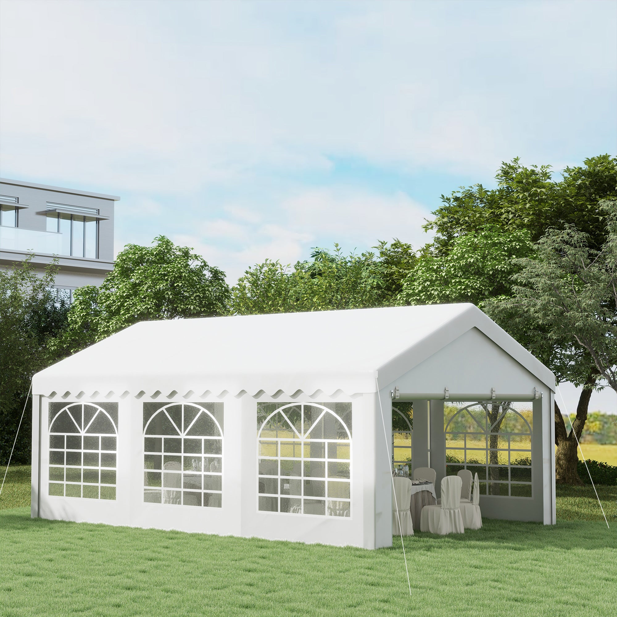 Outsunny 6m x 4 m Garden Gazebo Portable Carport Shelter w/ Removable Sidewalls & Doors Party Tent Shelter Car Canopy - North Peak Garden Furniture