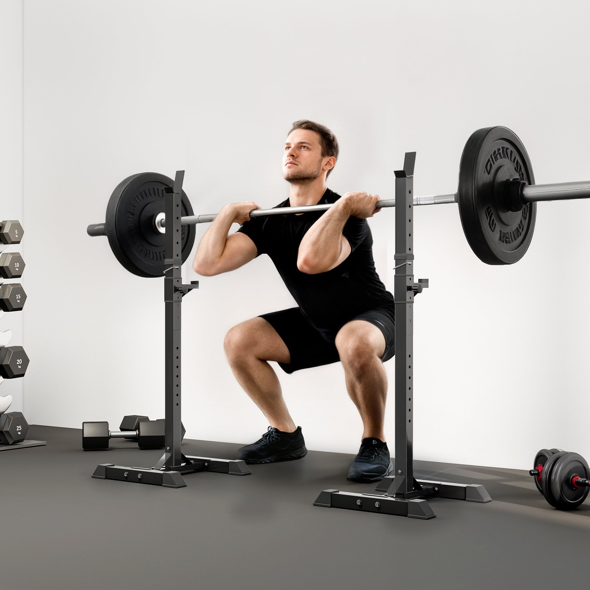 HOMCOM Adjustable Squat Rack, Weight Strength Training Bench Press Rack Weight Bench Supporter for Home Gym Exercise, Max Load 150kg, 124-154cm