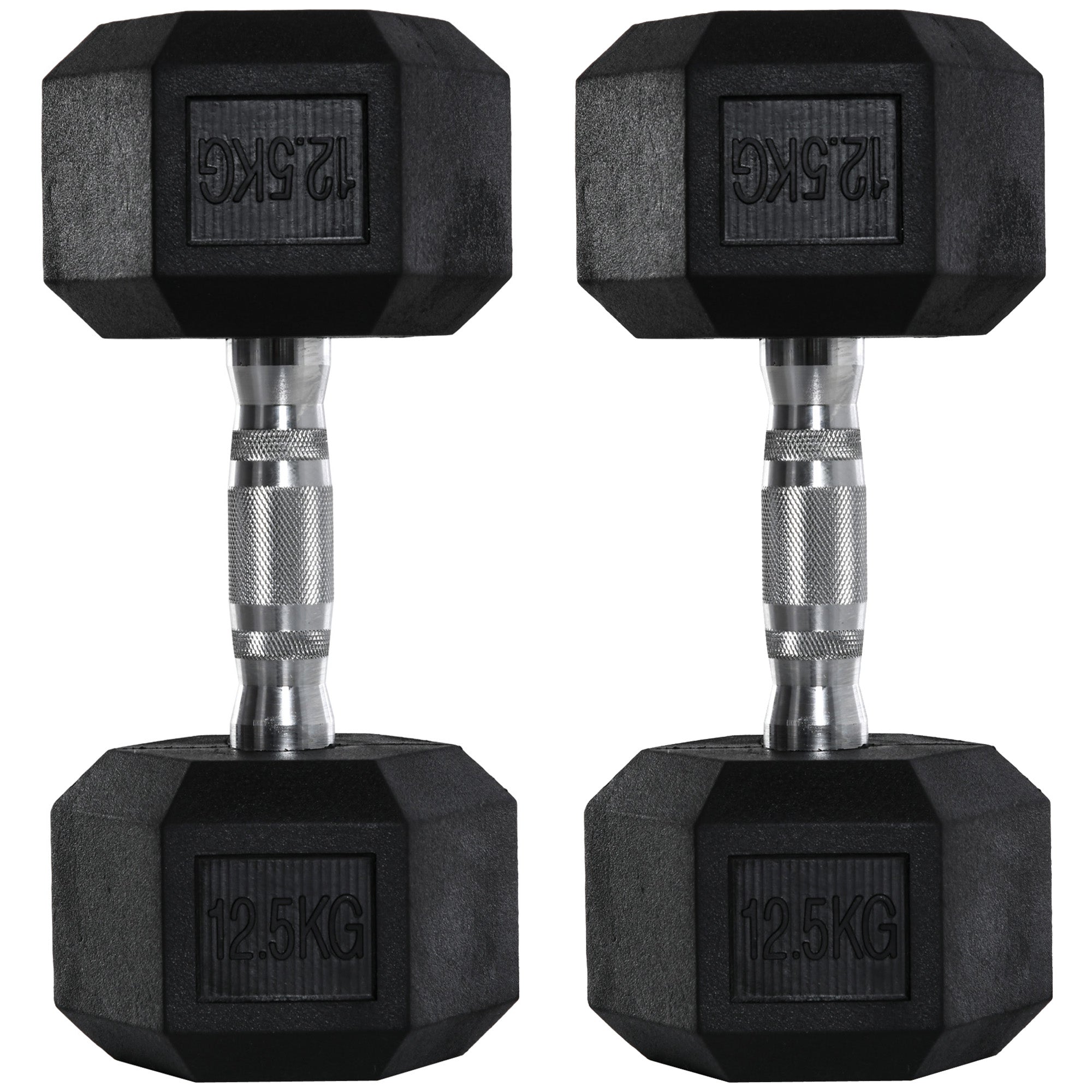 HOMCOM 2x12.5kg Rubber Hex Dumbbell Portable Hand Weights Dumbbell Home Gym Workout Fitness Hand Dumbbell - North Peak Garden Furniture