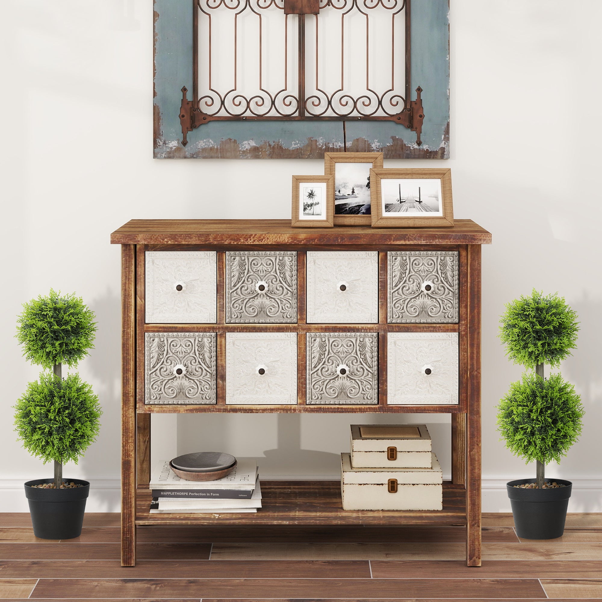 HOMCOM Set of 2 Decorative Artificial Plants, 60cm Faux Topiary Cypress Ball Trees with Plastic Pot and Pebbles, Fake Plants for Home Office Decor, Green