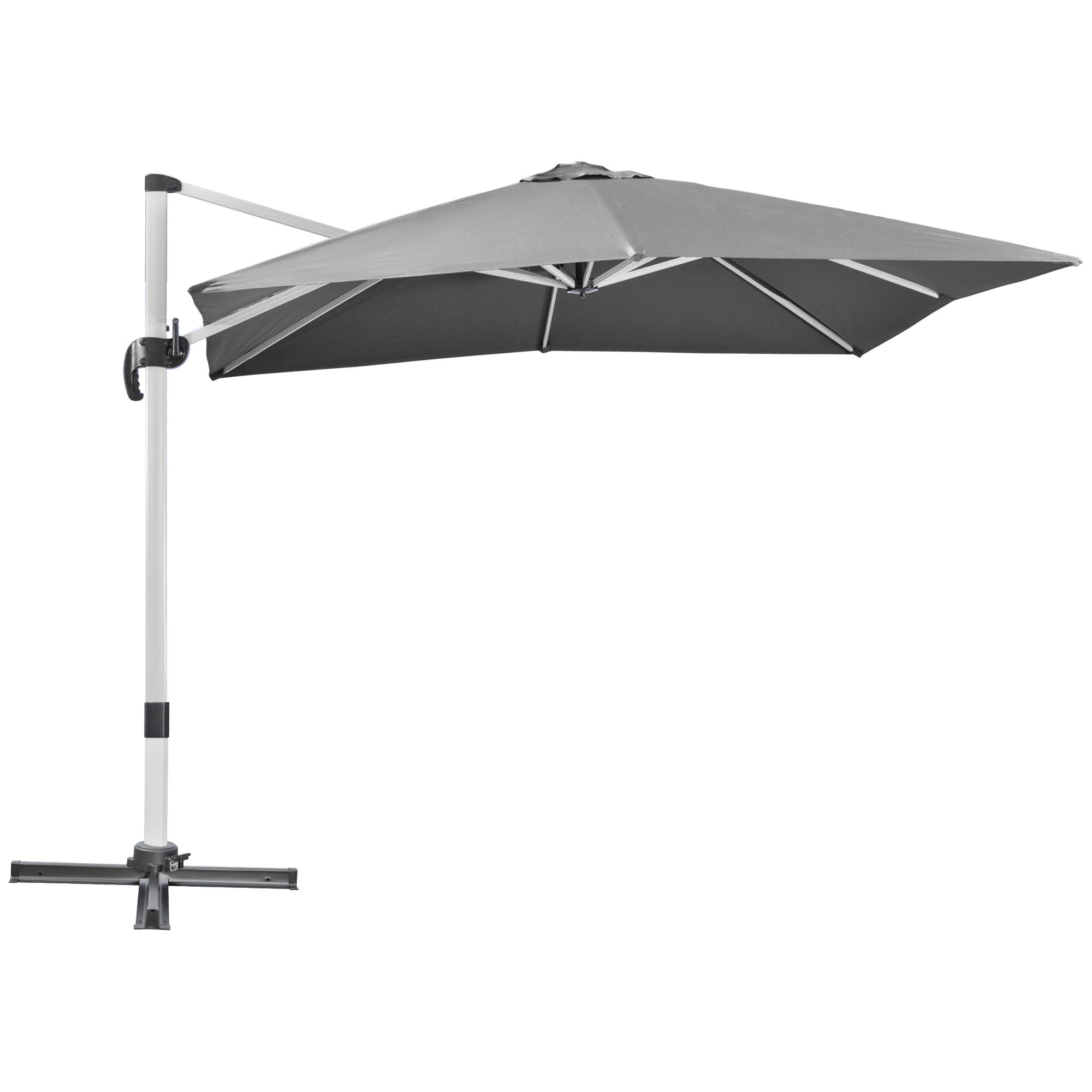 Outsunny 3 x 3(m) Cantilever Roma Parasol, Square Garden Umbrella with Cross Base, Crank Handle, Tilt, 360° Rotation and Aluminium Frame, Grey - North Peak Garden Furniture