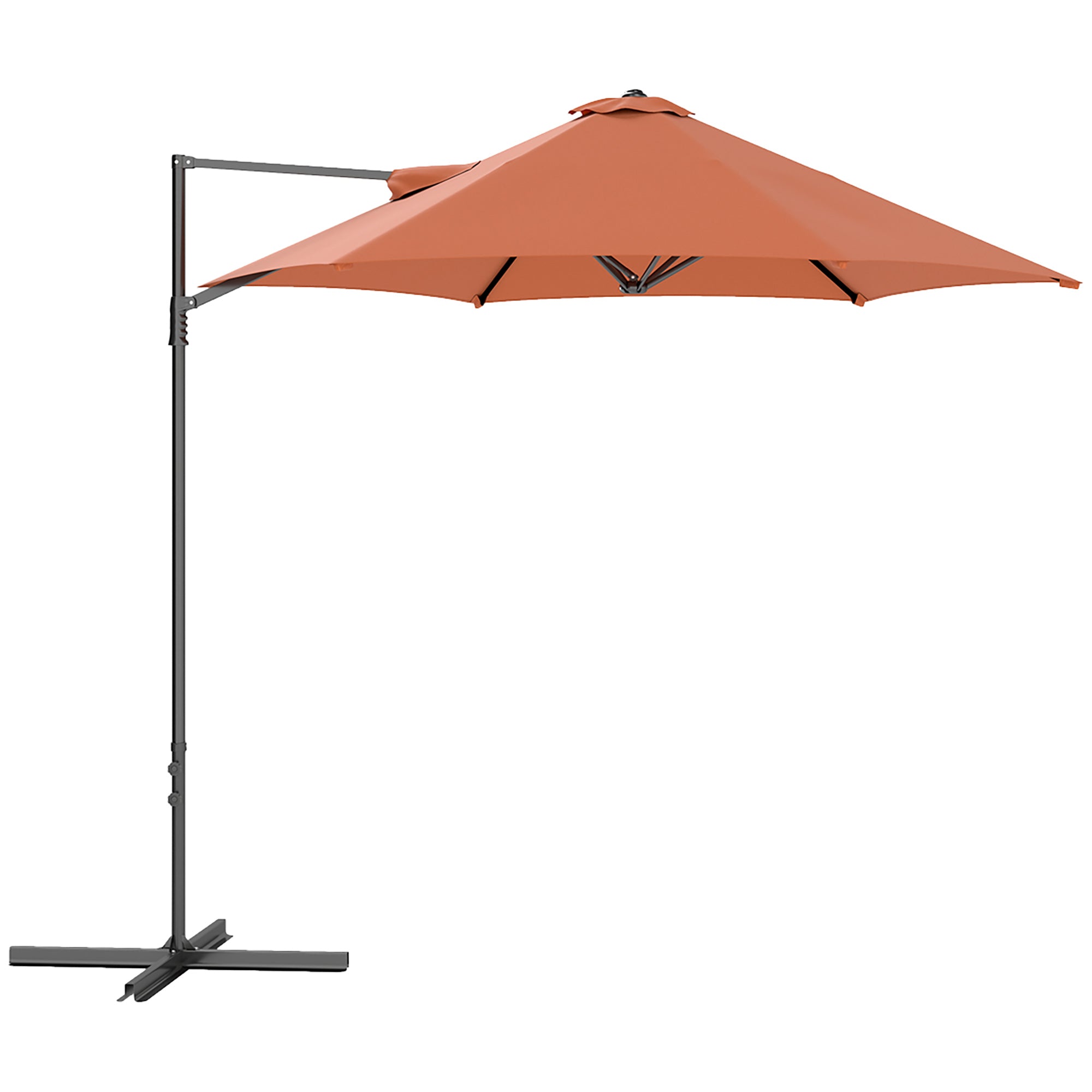 Outsunny 2.5M Garden Cantilever Parasol, Offset Roma Patio Umbrella Hanging Sun Shade Canopy Shelter with 360° Rotation and Cross Base, Orange - North Peak Garden Furniture