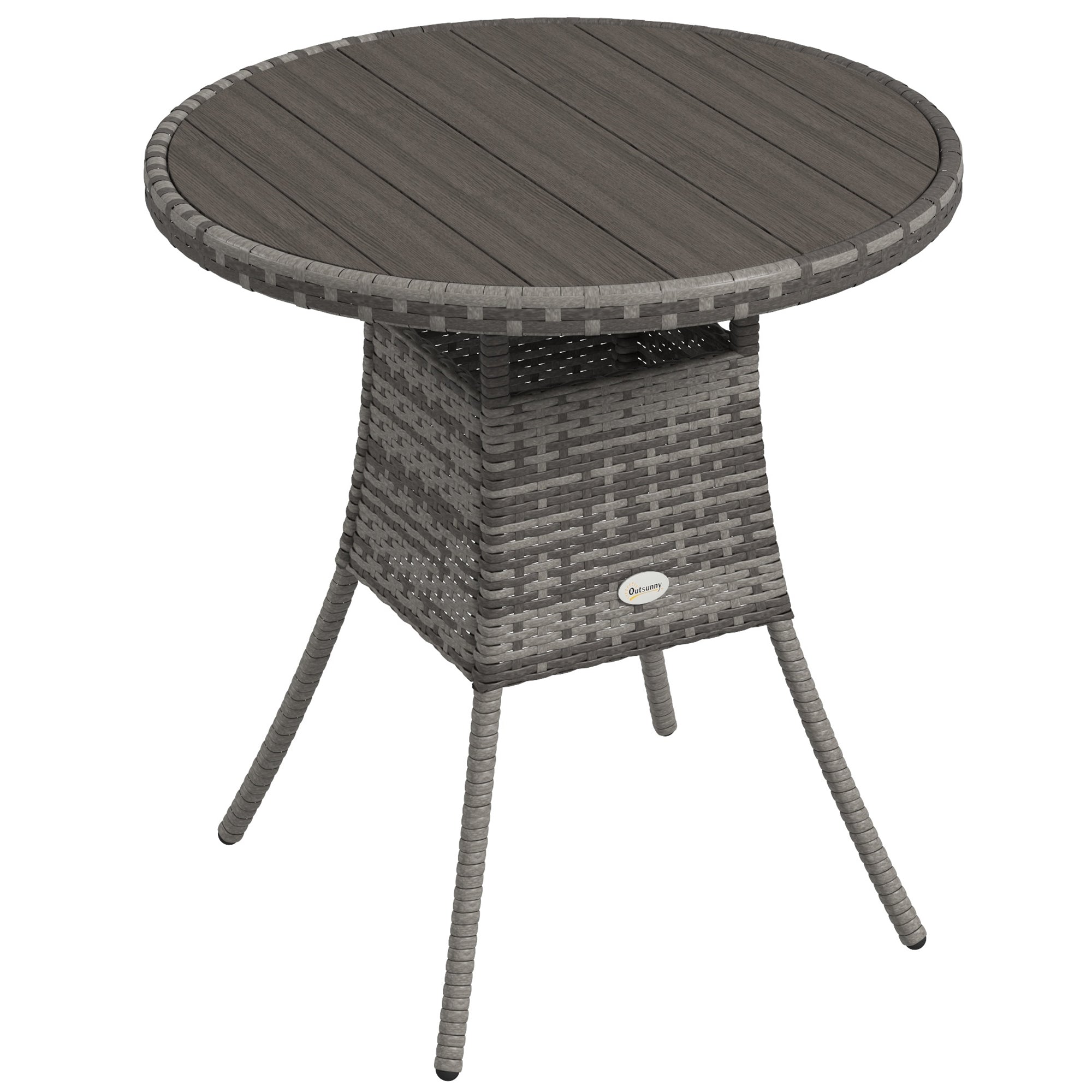 Outsunny 70cm Four-Person Wood-Effect Rattan Table - Grey