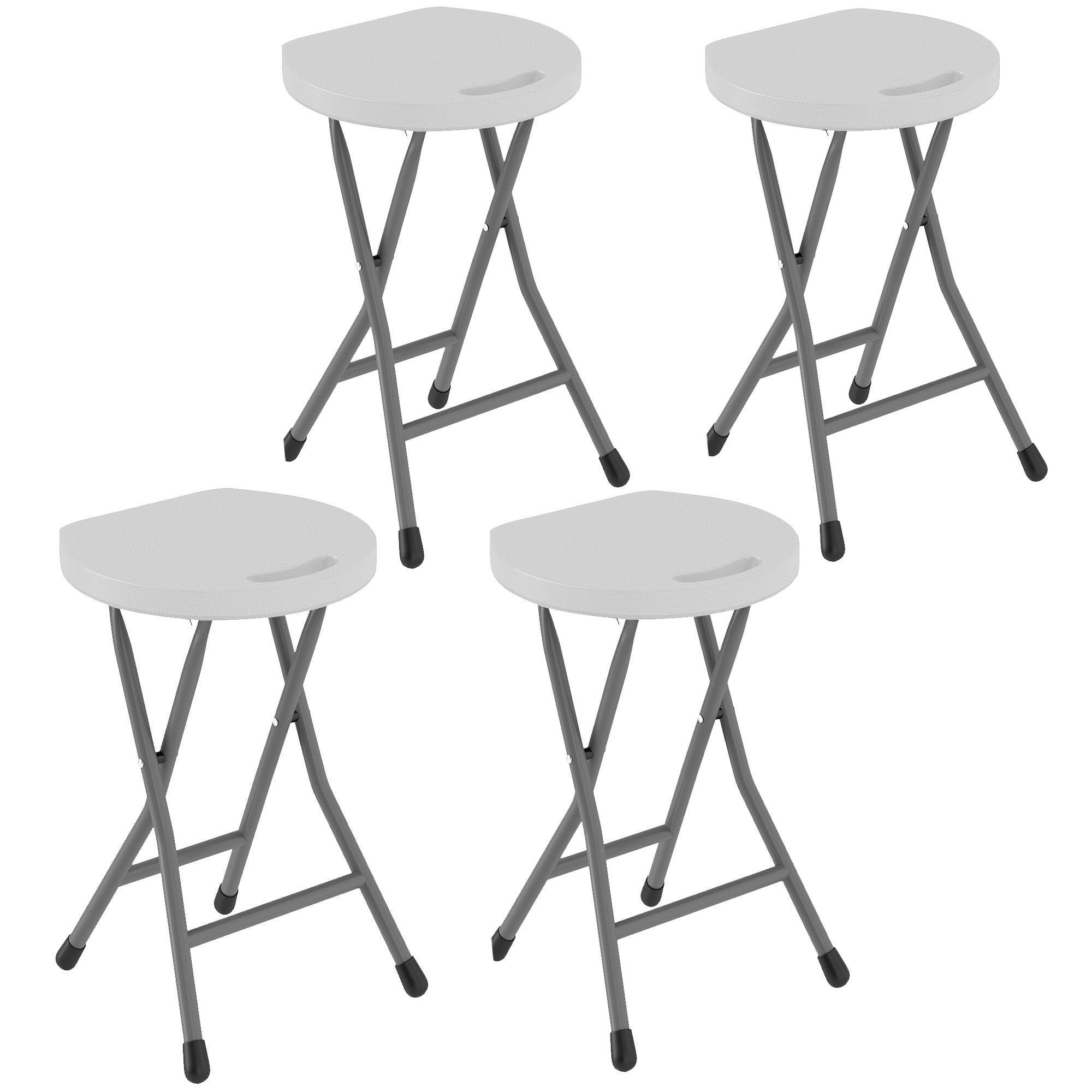 Outsunny Folding Stool Set of 4, Decorative Garden Stool Set with Safety Latch, Foldable Garden Stools with Powder-Coated Steel Legs HDPE Seat and Handle for Indoor and Outdoor, White - North Peak Garden Furniture