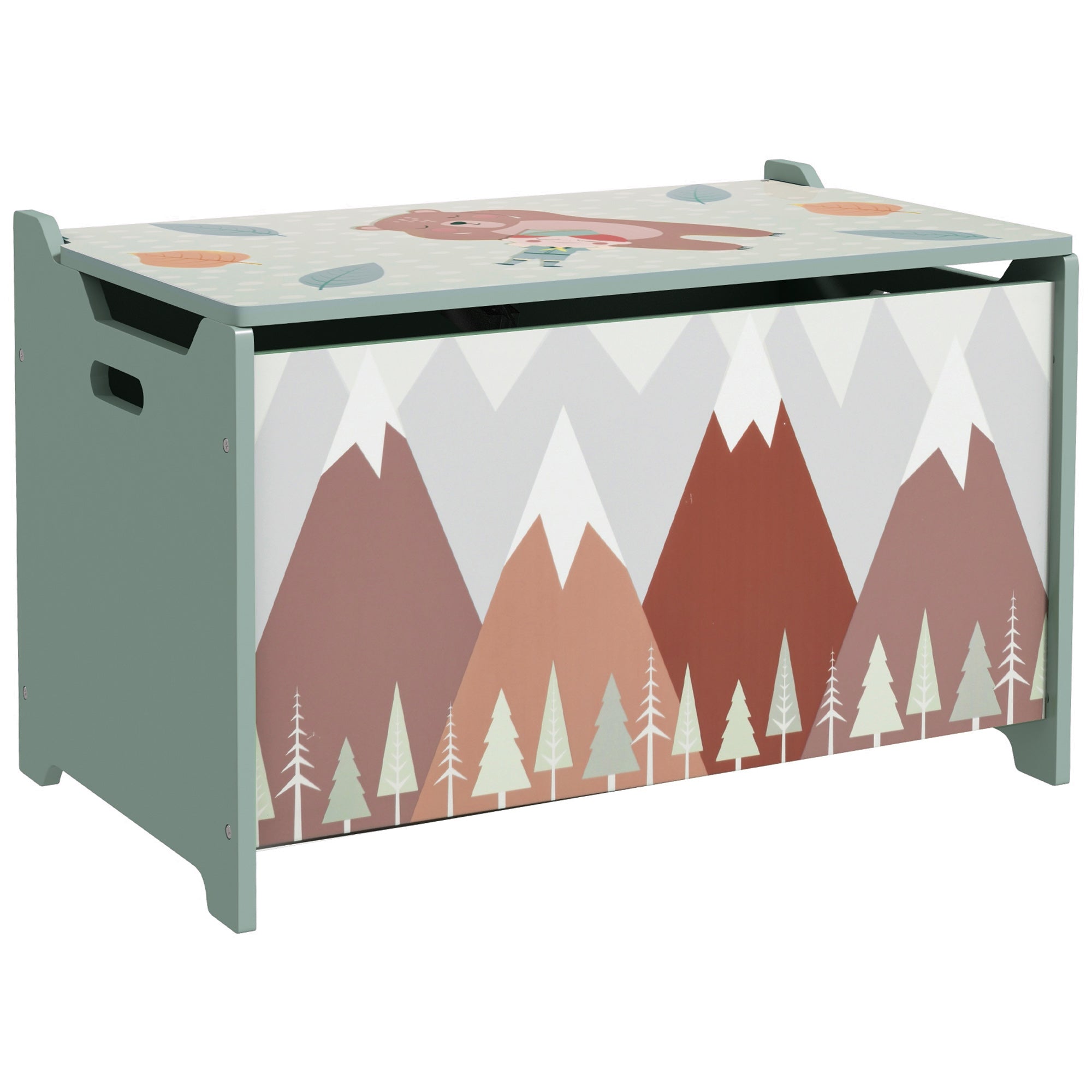 ZONEKIZ Toy Box, Kids Storage Chest, with Lid, Safety Hinge - Green - North Peak Garden Furniture