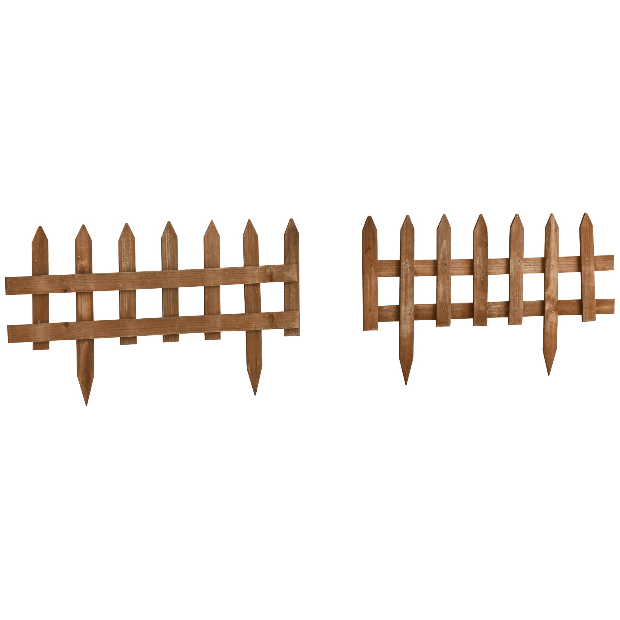 Outsunny Pack of 12 Wooden Border Fences, Garden Fixed Picket Fence for Lawn Edging, Flowerbed, 60L x 1D x 34H cm, Brown - North Peak Garden Furniture