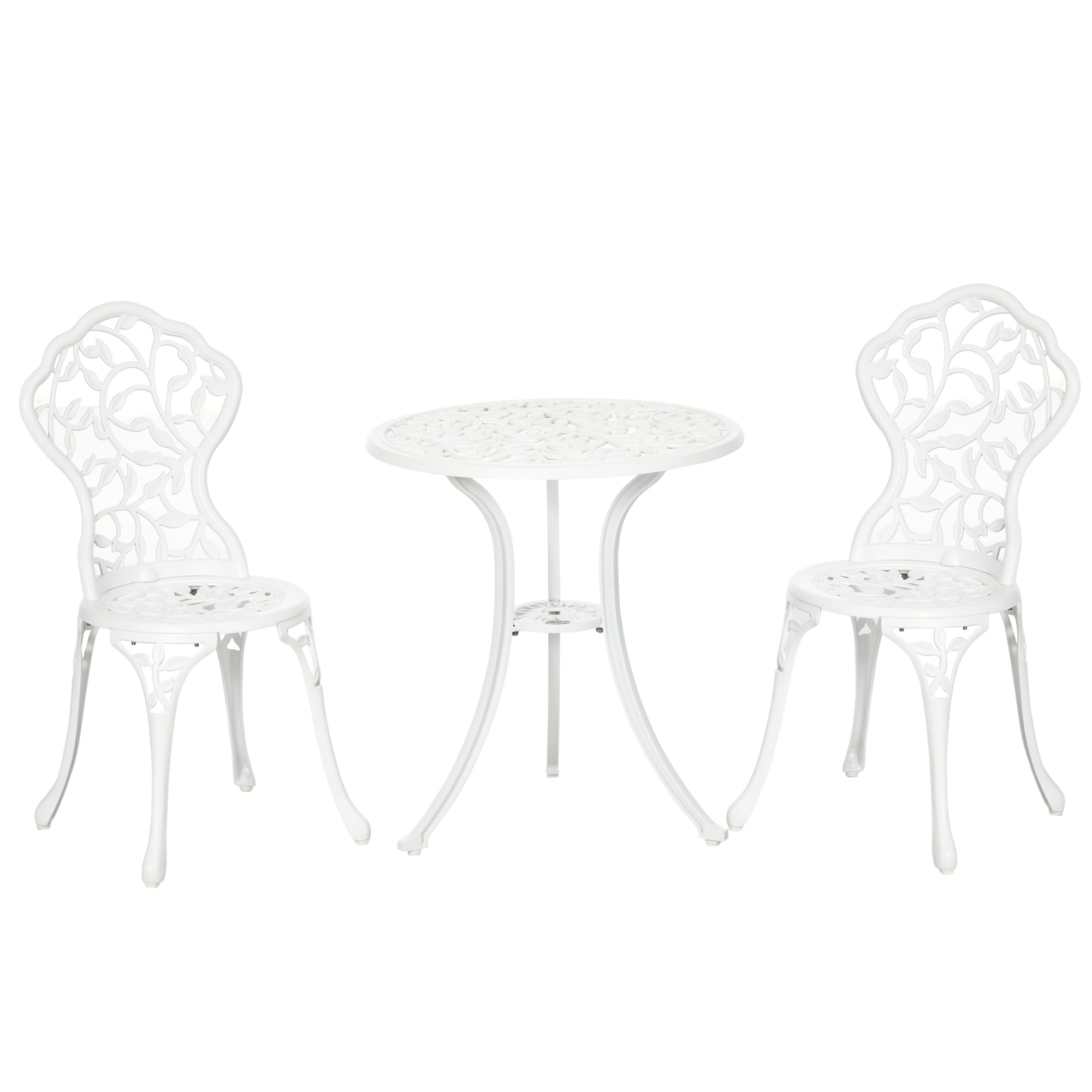 Outsunny 3 Pcs Aluminium Bistro Set Garden Furniture Dining Table Chairs Antique Outdoor Seat Patio Seater White - North Peak Garden Furniture
