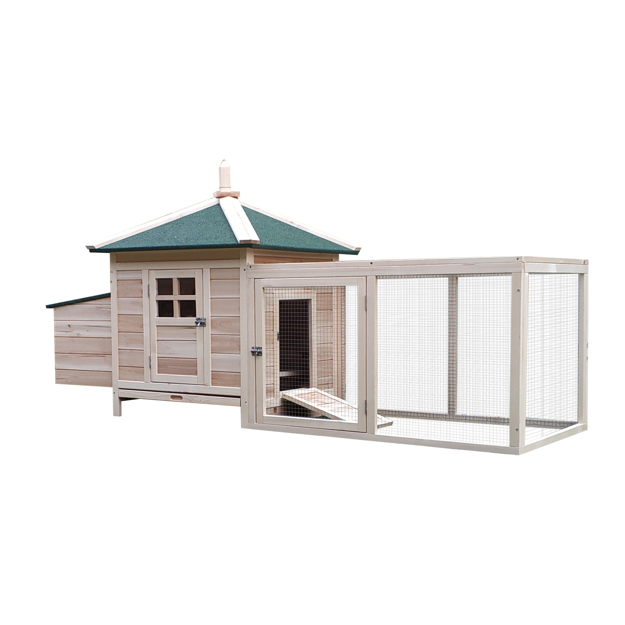 PawHut Chicken Coop Small Animal Pet Cage w/ Nesting Box Outdoor Run Backyard Wooden - North Peak Garden Furniture