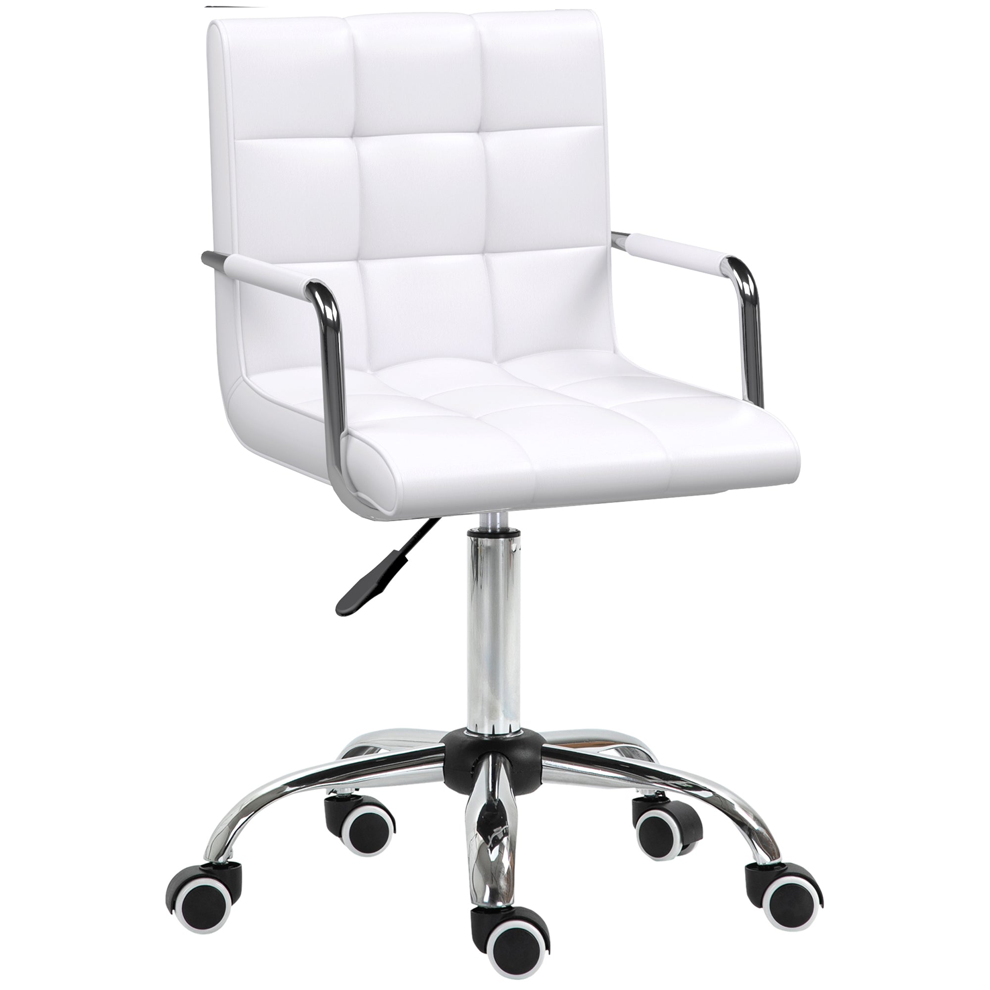 Vinsetto Office Chair, Makeup Vanity Chair, Mid Back Computer Chair, PU Leather Swivel Study Chair with Adjustable Height, Armrest and Rolling Wheels, White - North Peak Garden Furniture